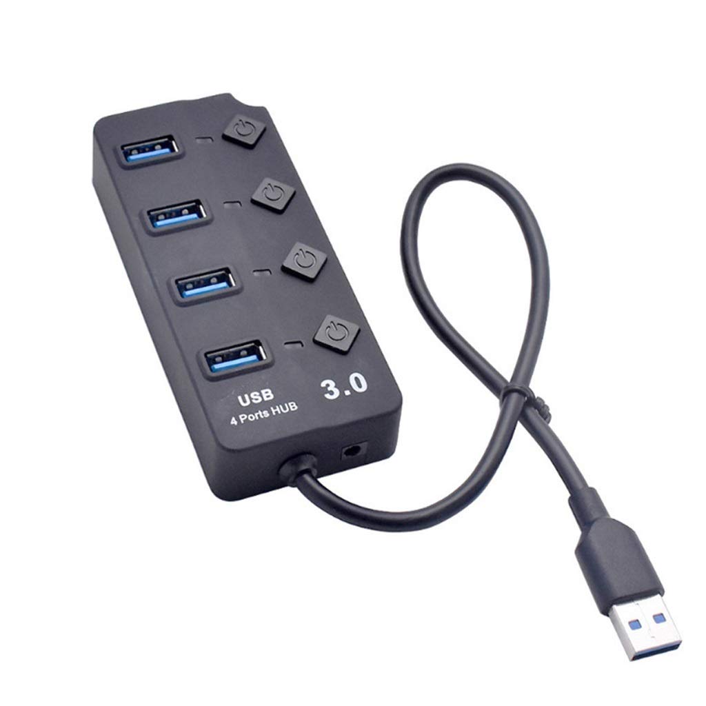 JUTHF 4-Port USB 3.0 Hub with Individual On/Off Switches & AC Power Adapter - High Speed Data Transfer for Laptop, PC, Mac - Perfect for Home Office, Gaming Setup & Multi-Device Charging Station