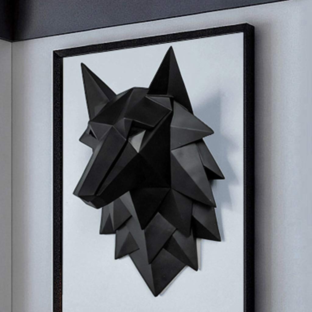 Wolf Head Wall Decor - Geometric Animal Sculpture for Bar & Home - Black Metal Wolf Head Wall Hanging (24x20x35cm) - Unique Wall Art for Man Cave, Living Room & Office Decor