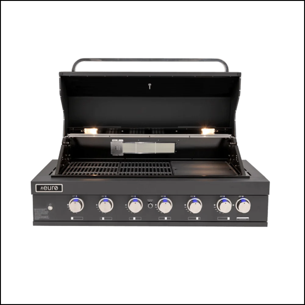 Euro Appliances EAL1200RBQBL 6-Burner Built-In BBQ Grill - Black Stainless Steel for Outdoor Cooking, Backyard Parties & Patio Entertaining