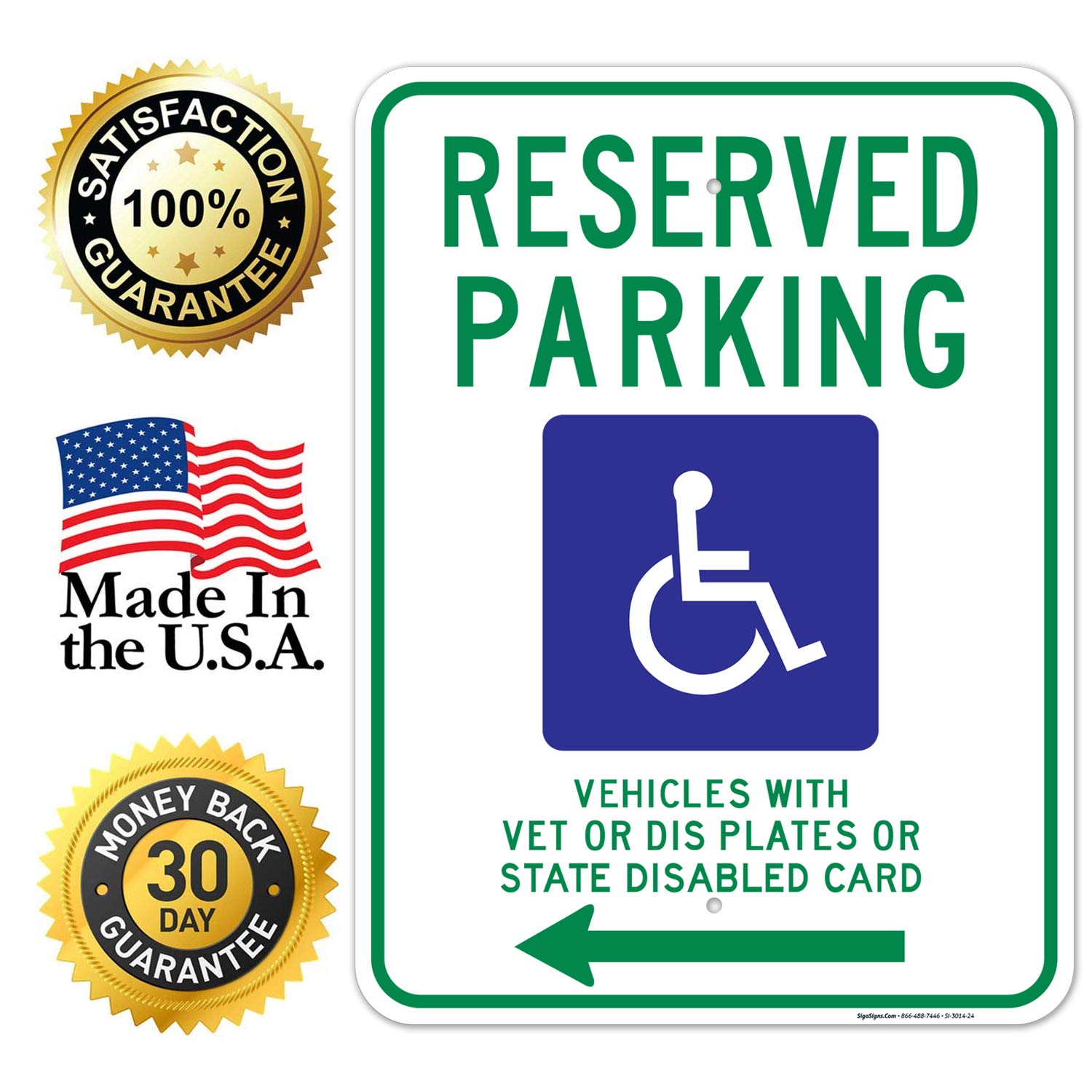 Wisconsin Handicap Parking Sign - 18x24 Inches, Rust-Free .063 Aluminum, Fade-Resistant - Reserved Parking for Vehicles with Vet Plates or State Disabled Cards (Left Arrow) - Made in USA - Perfect for Accessible Parking Spaces, Hospitals & Public Facilities