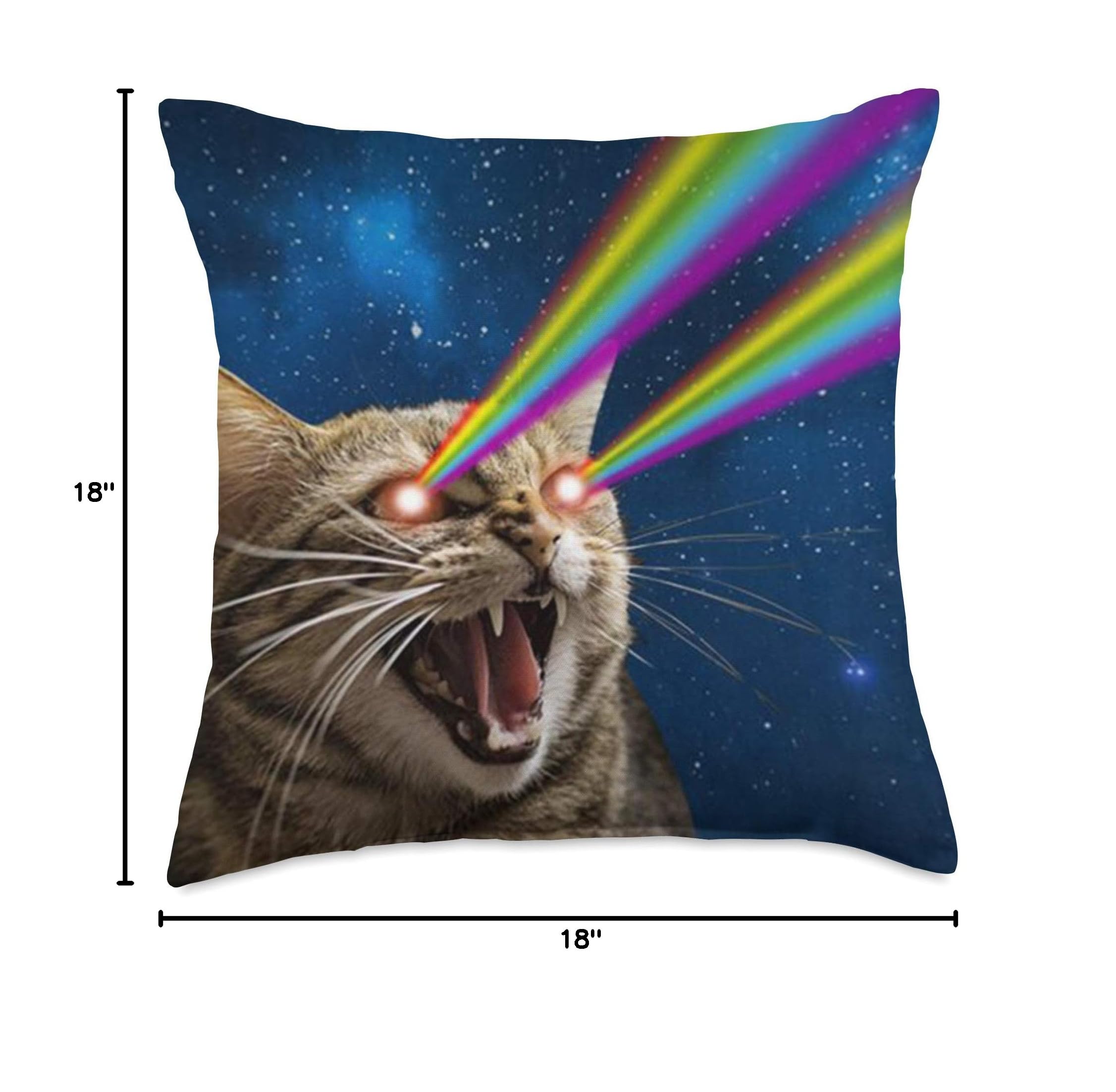 Funny Laser Cat Furry Kitty Rainbow Space Cat Astronaut Throw Pillow - Cute Home Decor for Living Room, Bedroom & Office