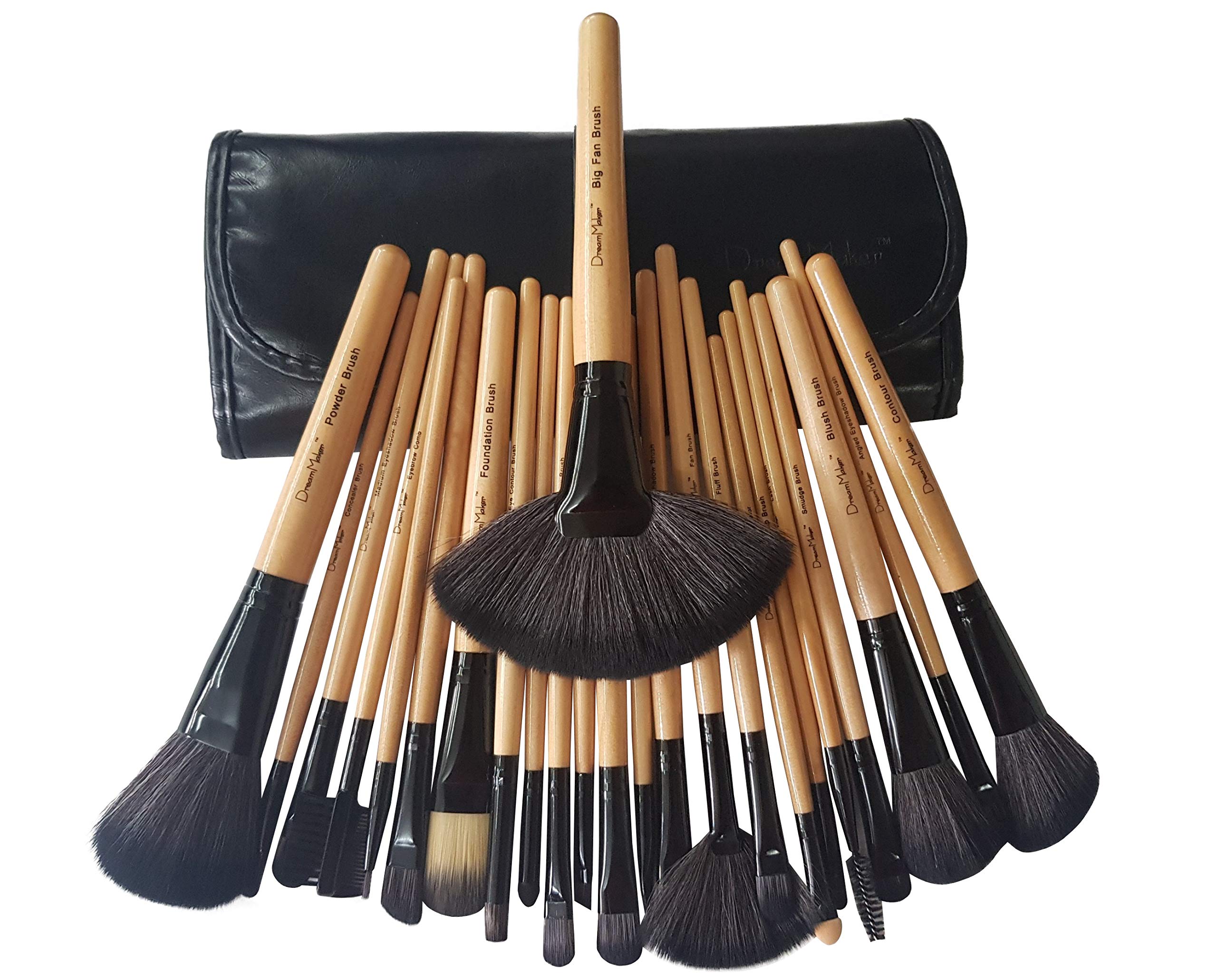 Dream Maker 24 Piece Professional Makeup Brush Set with Bamboo Handle & Storage Pouch - Foundation, Eyeshadow, Blending, Contouring Brushes for Makeup Artists & Beginners (Perfect for Travel, Home & Professional Use)
