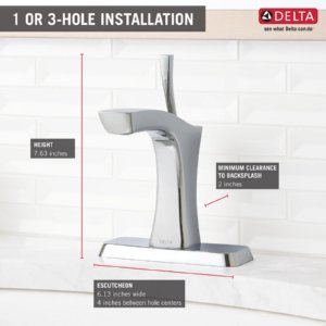 Delta 552LF-MPU Tesla Single Handle Bathroom Faucet in Chrome - Modern Waterfall Spout Design with Metal Drain Assembly for Bathroom Sink - Perfect for Contemporary Home, Hotel, and Spa Decor