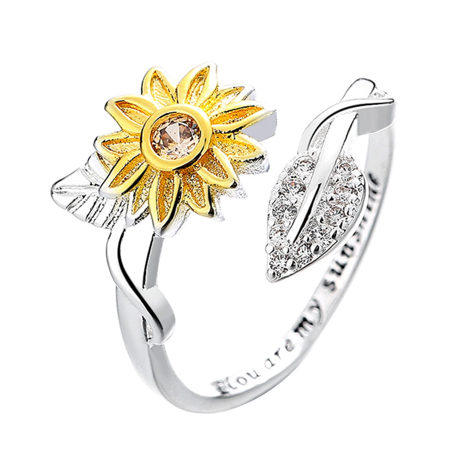 Sunflower Adjustable Ring for Women - Zircon Flower Wrap Twist Ring Jewelry Gift for Mother, Daughter, Girlfriend - Birthday, Anniversary, Valentine's Day Gift - Perfect for Everyday Wear & Special Occasions