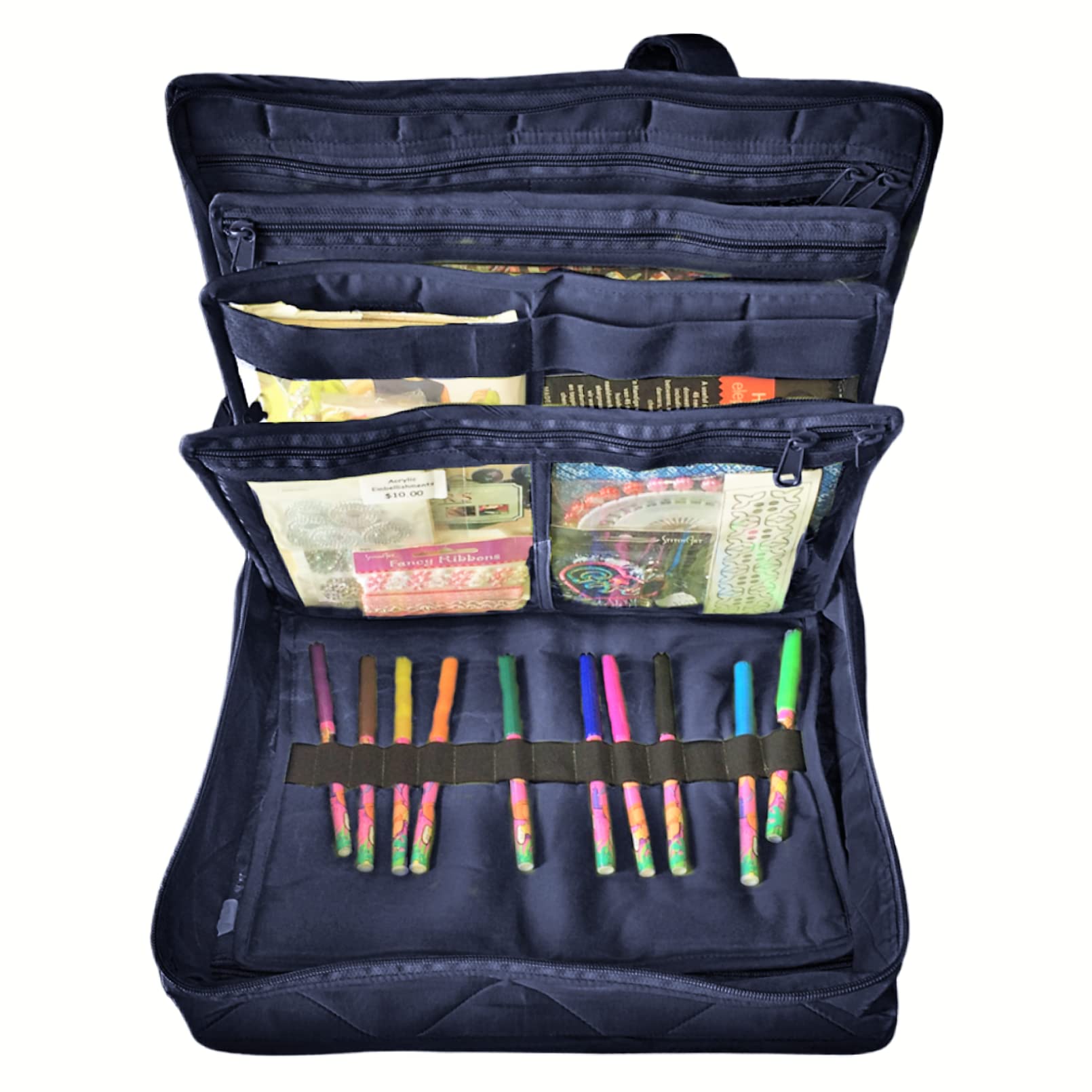 Yazzii 16-Pocket Craft Organizer Tote Bag for Sewing, Quilting, Scrapbooking & DIY Projects - Large Storage Bag with Handles - Navy Blue - Perfect for Craft Shows, Workshops & Home Organization