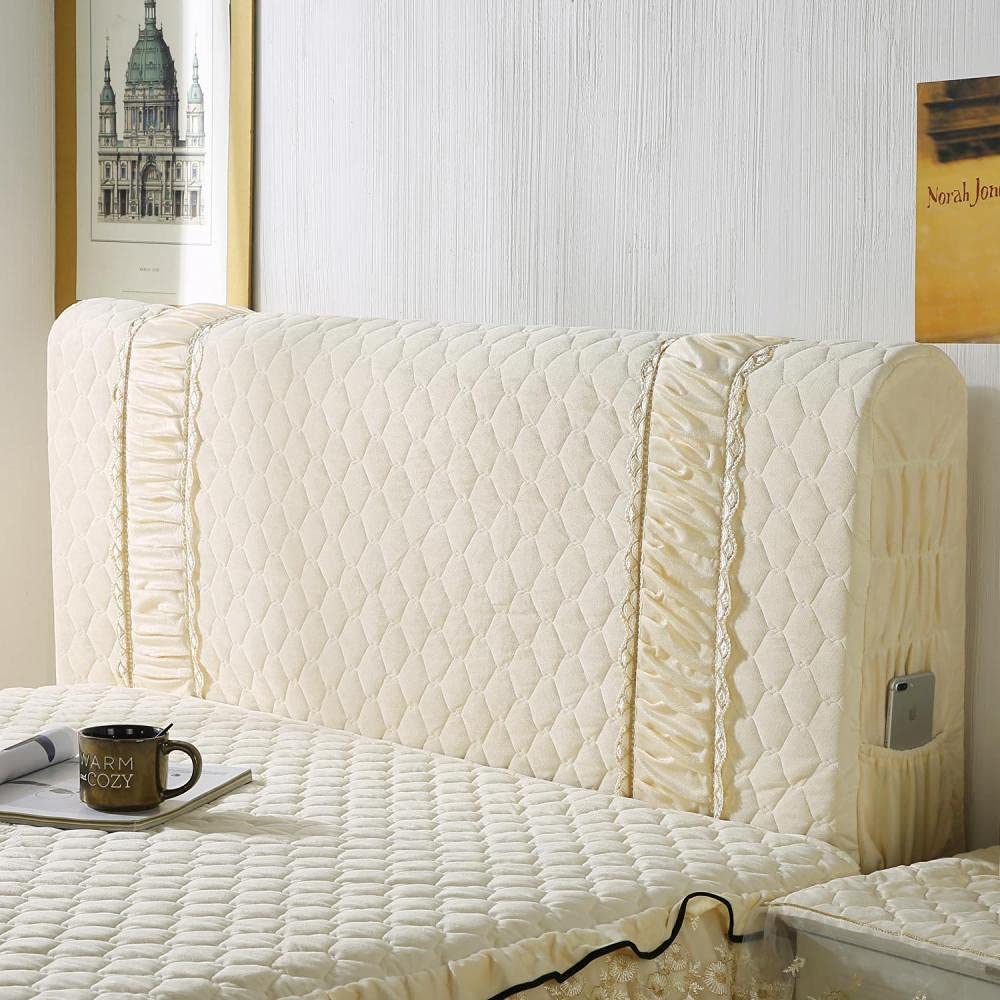 Renbin Super Padded Headboard Cover - Stretch Slipcover for Bed Headboard (180cm, Beige) | Elegant Bedroom Decoration for Master & Guest Rooms