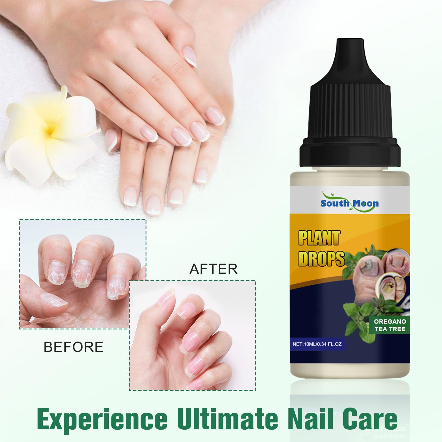 3PCS Plant Drops - Natural Oregano & Tea Tree Nail Care Oil (10ml/0.34 Fl.oz) for Repairing Damaged & Discolored Nails - Perfect for At-Home Manicures & Nail Restoration Treatments
