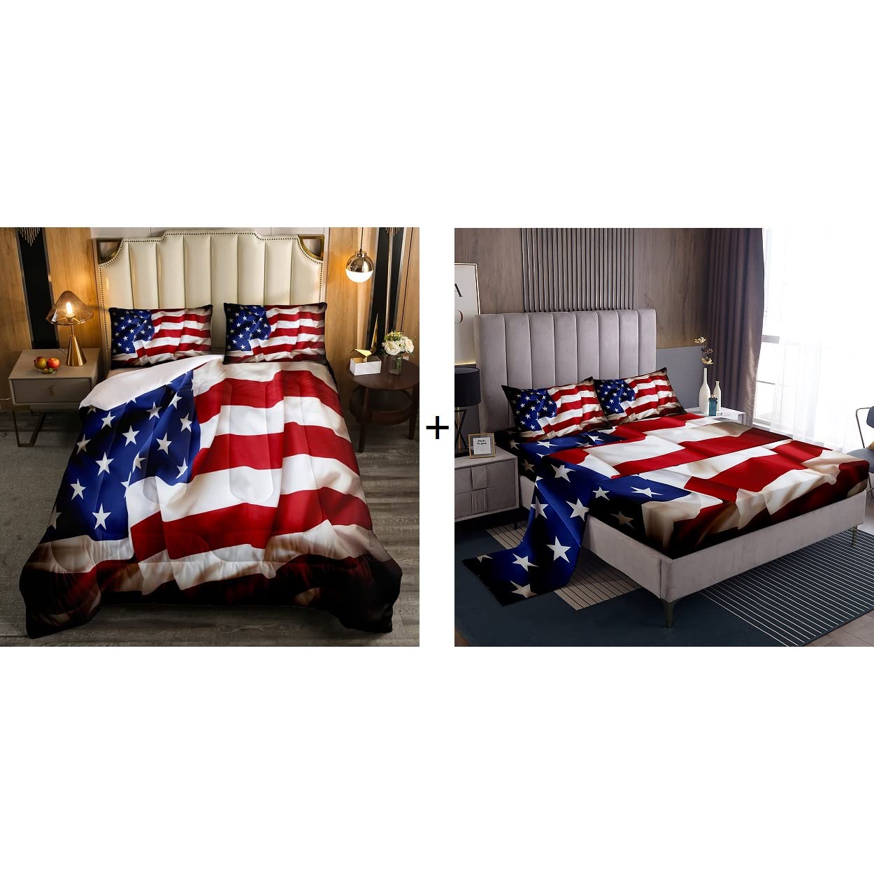 Erosebridal 7-Piece American Flag Comforter Set with Fitted Sheet - Patriotic Bedding for 4th of July, Memorial Day & Home Decor | Queen/King Size