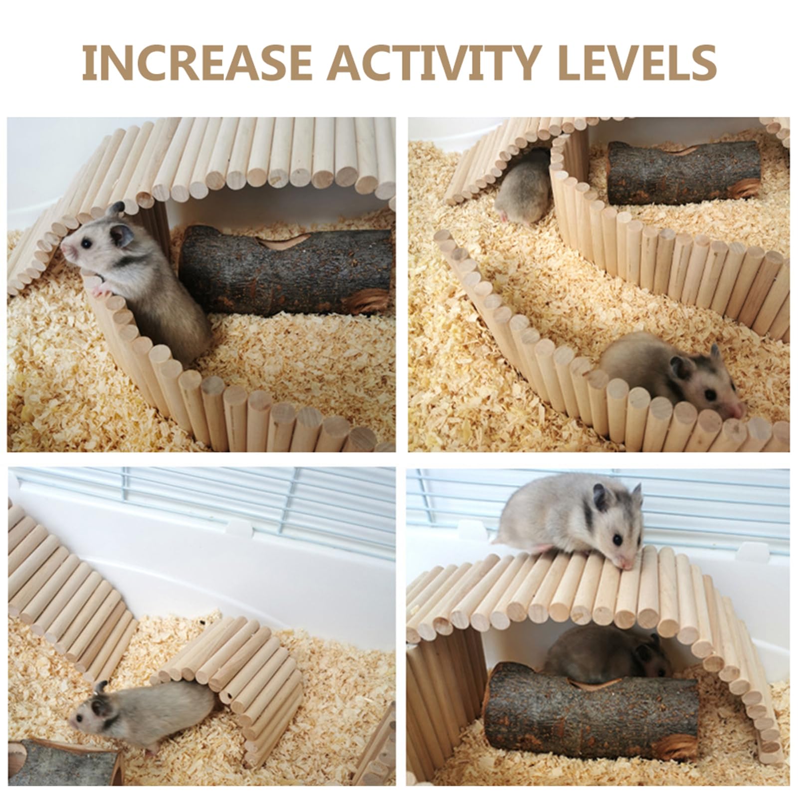 Natural Wooden Hamster Bridge & Hideout - Chew Toy for Hamsters, Mice, Gerbils & Chinchillas | Flexible Climbing Platform, Door Fence & Basket Accessories | Perfect for Cage Decor & Small Pet Playtime