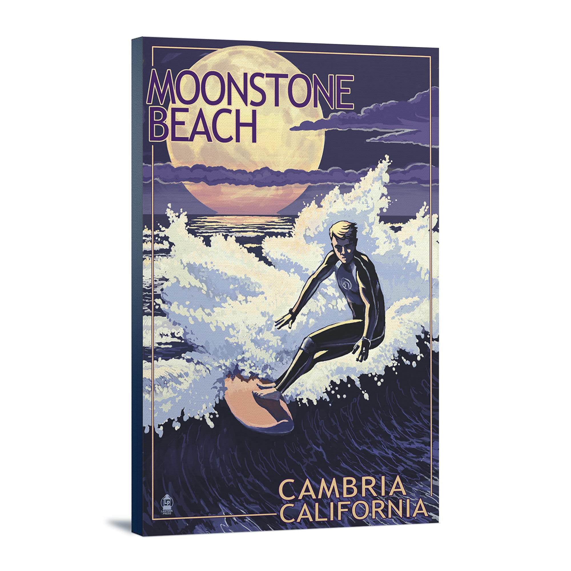 Moonstone Beach Cambria California Night Surfer Wall Art - 24x36 Gallery Wrapped Canvas Painting for Coastal Home Decor & Surfing Enthusiasts - Perfect for Living Room, Bedroom or Beach House