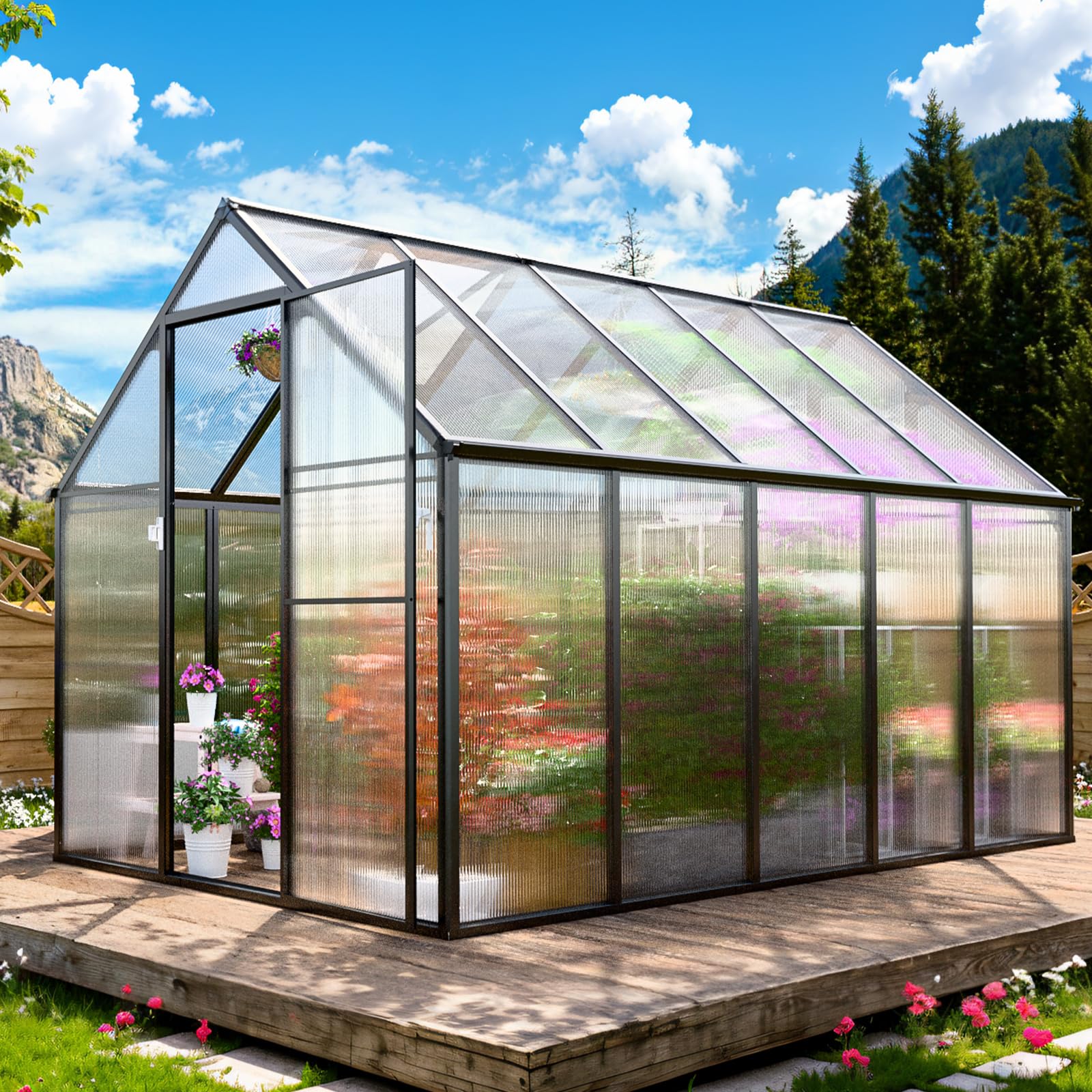 6x10 FT Polycarbonate Greenhouse Kit - Heavy Duty Aluminum Walk-in Greenhouse with Quick Setup, Rain Gutter & Ventilation Window - Perfect for Outdoor Garden, Backyard & Plant Protection