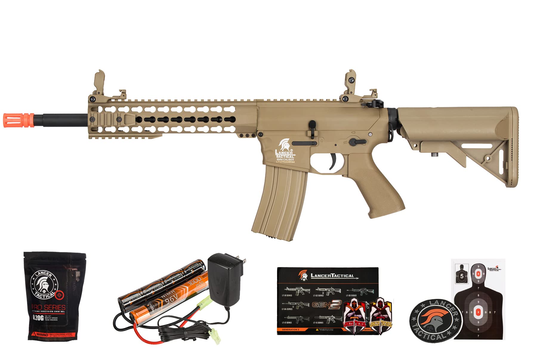 Lancer Tactical GEN 2 M4 Custom Body AEG Metal Gear Electric Airsoft Rifle - Tan | High Performance Airsoft Gun for Outdoor Combat & Tactical Training