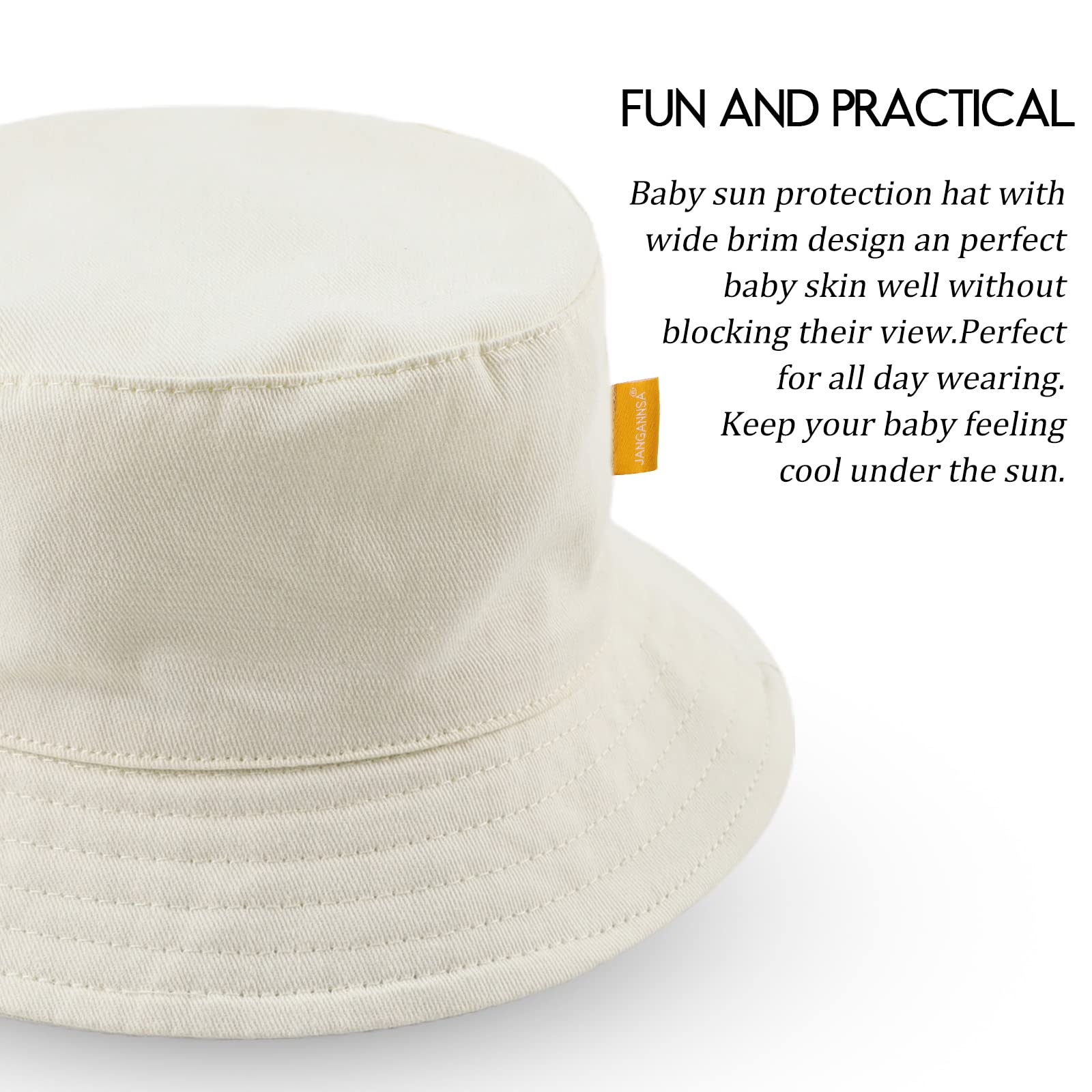 JANGANSA Cotton Baby Sun Hat for Boys & Girls - UPF 50+ UV Protection Bucket Hat for Toddlers & Infants - Summer Beach, Outdoor Play, and Travel Essential