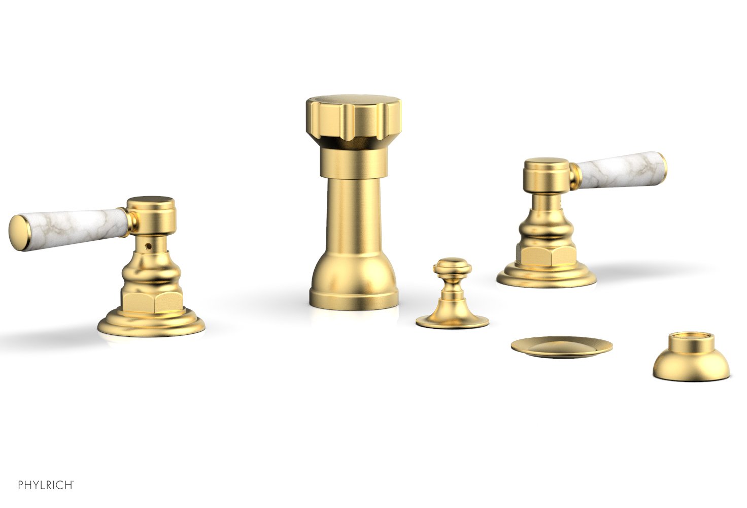 HENRI 4-Hole Bidet Faucet Set with White Marble Lever Handles - Model 16162 | Modern Bathroom Upgrade for Toilet & Bidet Installation | Perfect for Home, Hotel, and Luxury Bathroom Renovations