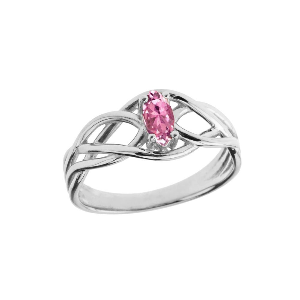 10K White Gold Pink CZ Celtic Knot Engagement & Promise Ring for Women - Size 7.75 - Elegant Wedding, Anniversary & Romantic Gift for Her