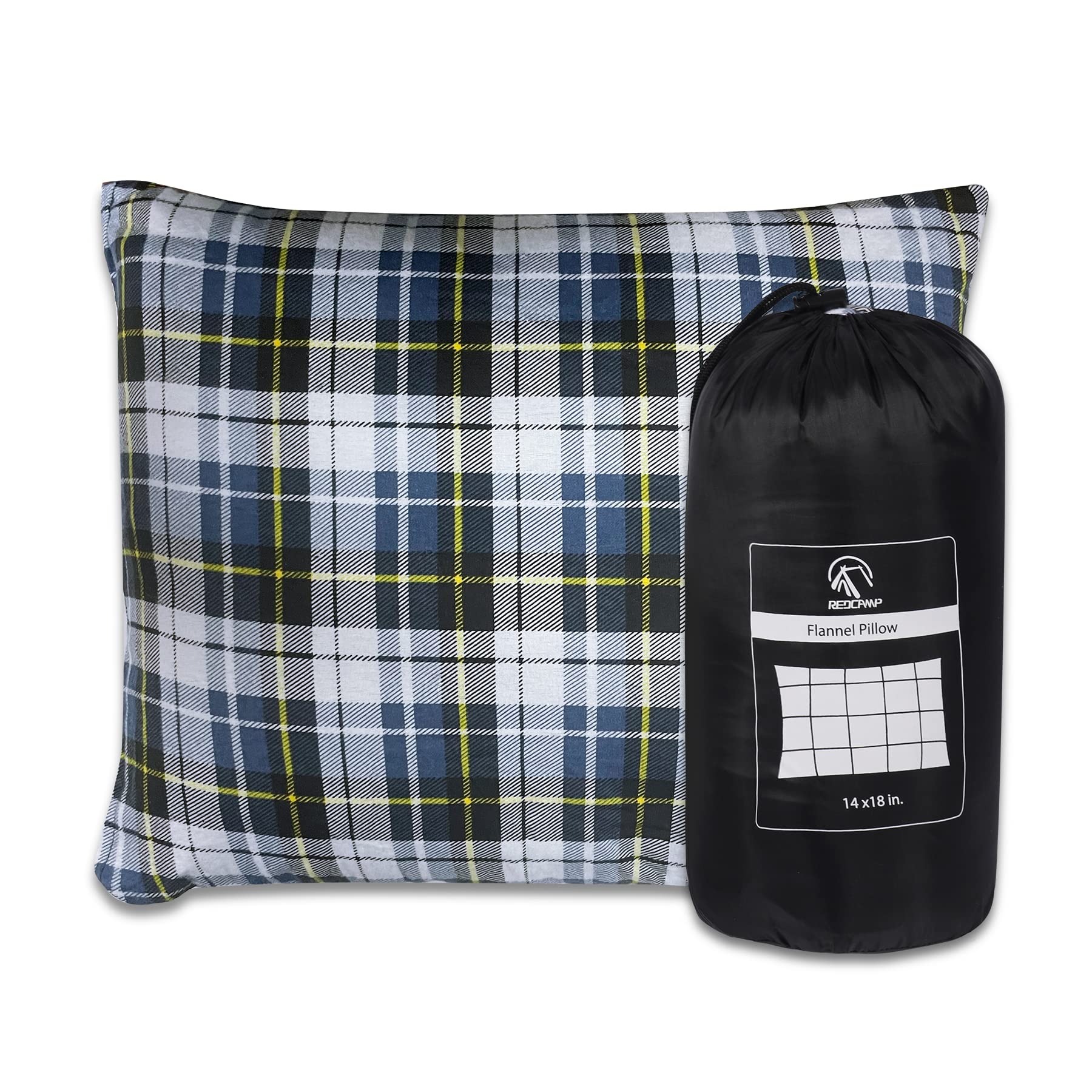 **REDCAMP Small Camping Pillow - Lightweight & Compressible Travel Pillow with Removable Flannel Cover (Blue & Grey) - Perfect for Backpacking, Hiking & Outdoor Adventures**