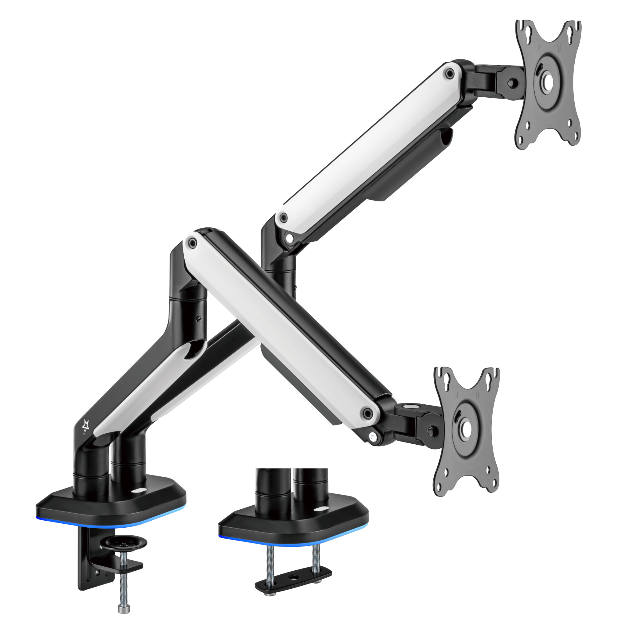 RGB Dual Monitor Mount Stand - Spring Assisted Adjustable Ergonomic Desk Clamp for Gaming & Office Setup | Perfect for Multi-Screen Workstations & PC Battlestations