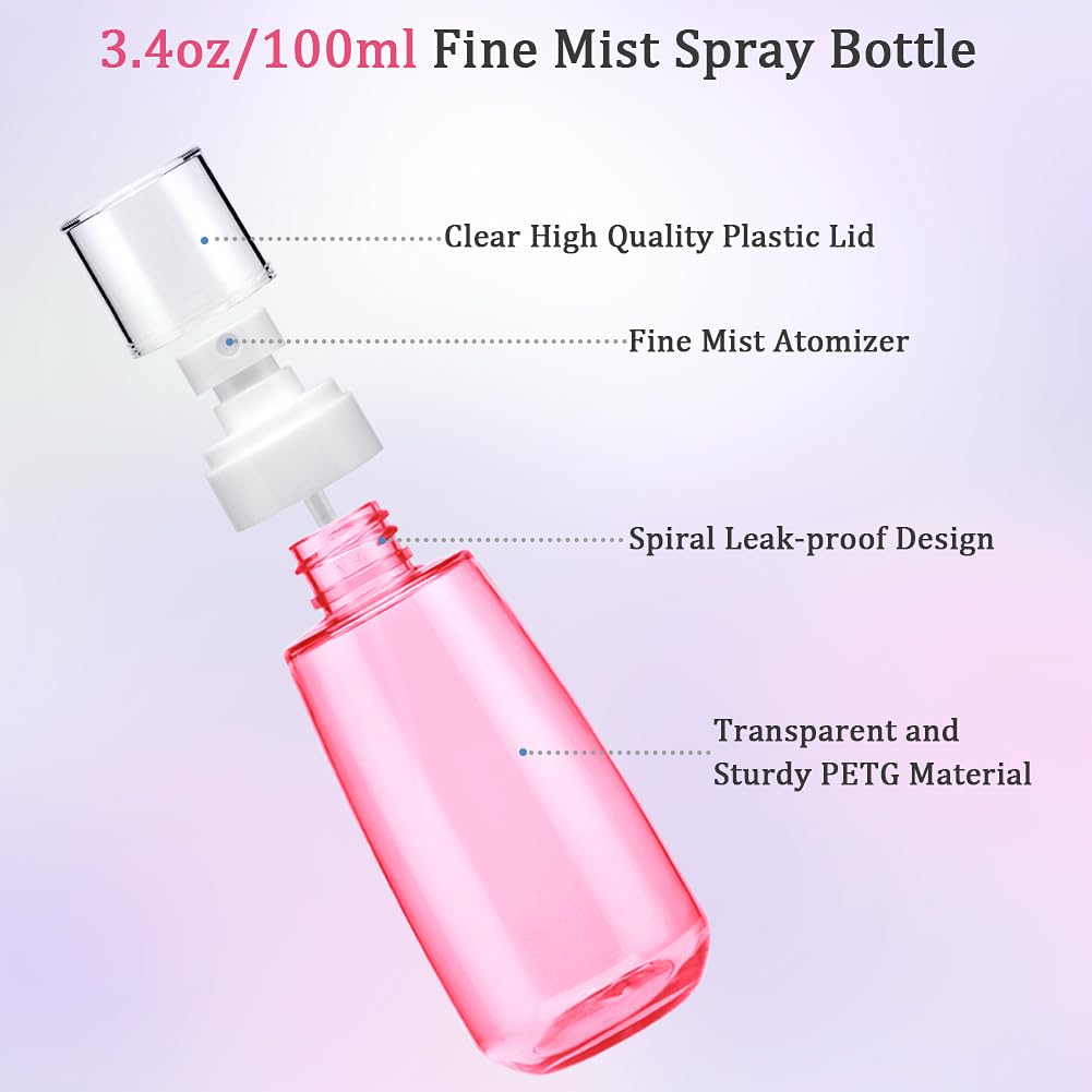 Cosywell 3.4oz/100ml Fine Mist Spray Bottle - Refillable Empty Travel Cosmetic Container for Perfume, Skincare, Makeup & Lotion - Hair Spray Bottle with Adjustable Nozzle (8 Colors) - Perfect for Travel, Gym, Salon & Home Use