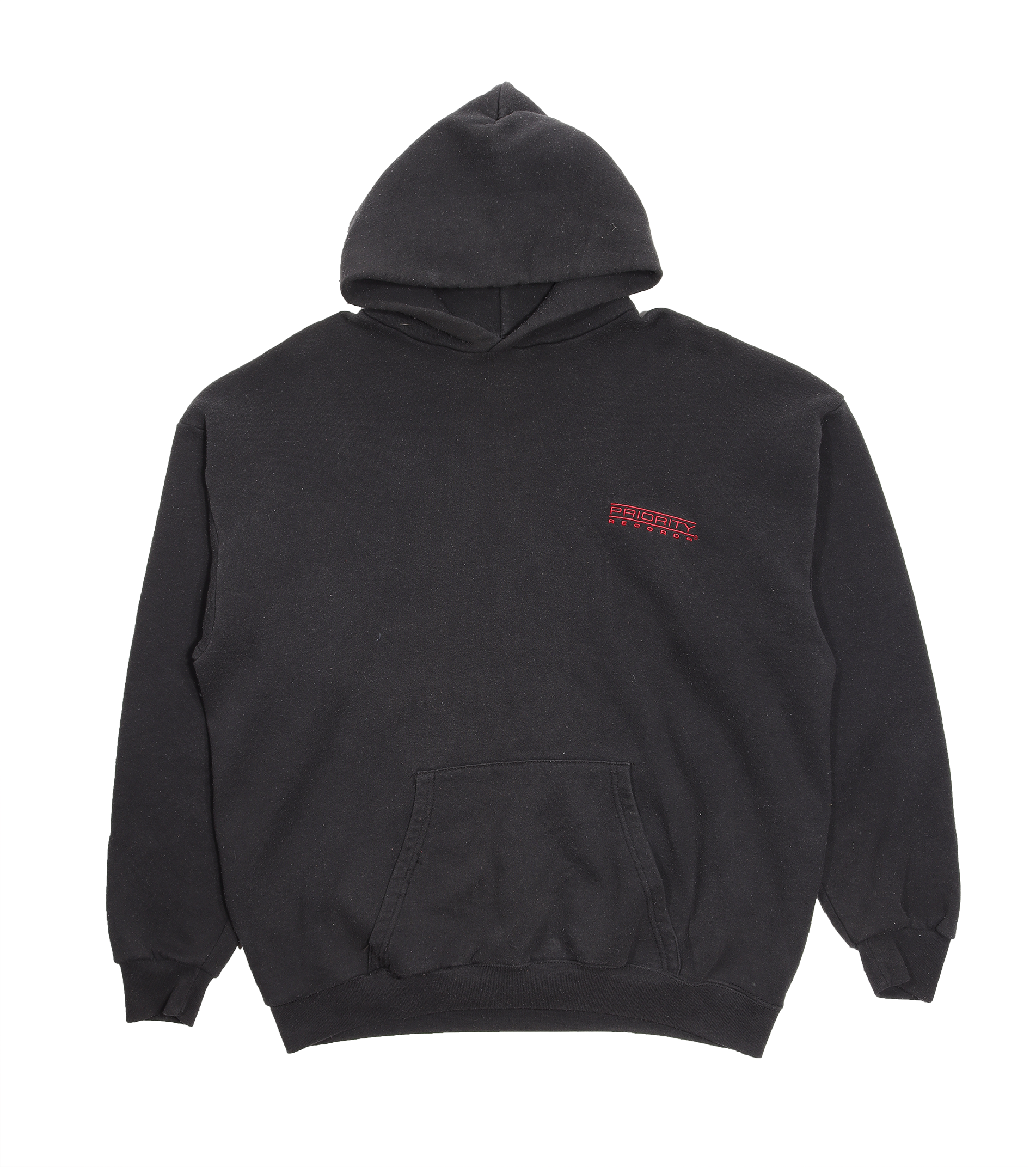 Vintage 1990's Priority Records Embroidered Logo Hoodie Sweatshirt - Retro Music Merchandise for Hip Hop Fans & Streetwear Enthusiasts | Perfect for Concerts, Collecting & Casual Wear