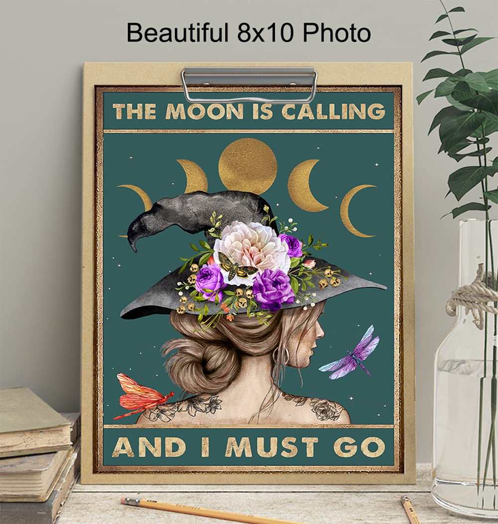 Moon Witch Wall Art - Wiccan Gothic Decor for Bedroom & Altar
