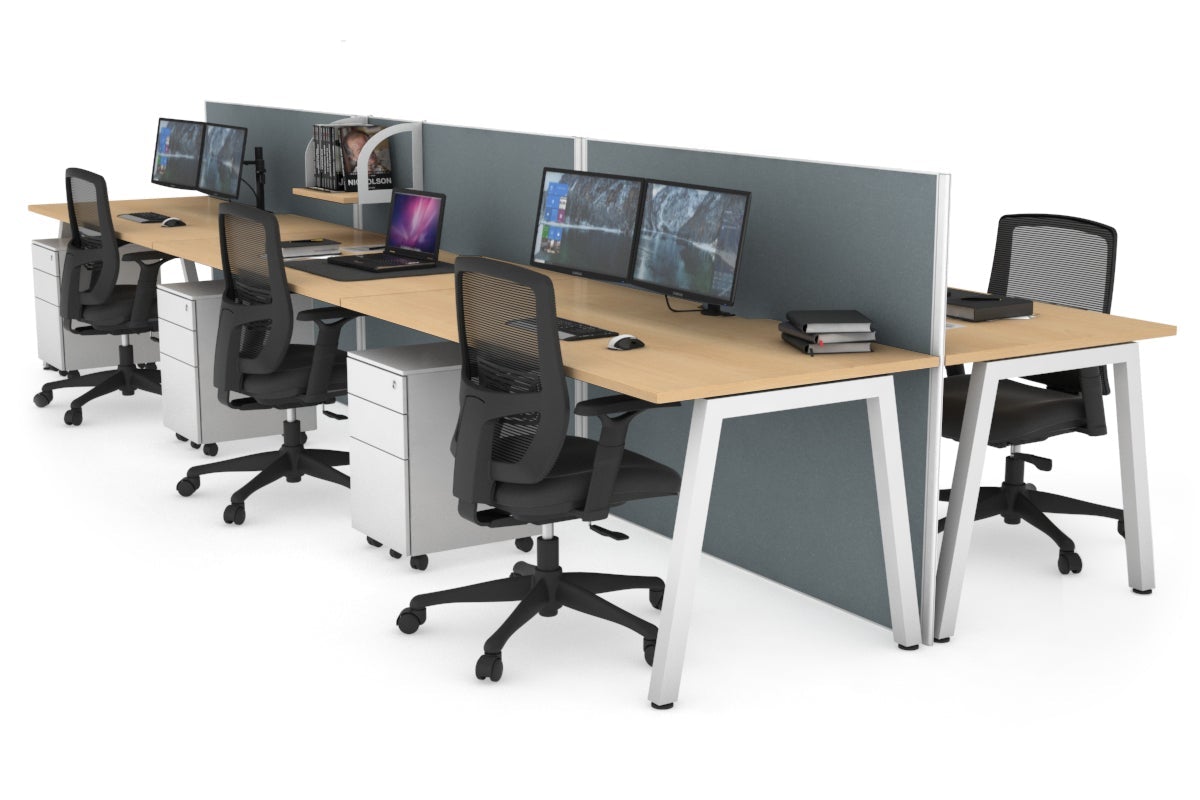 Horizon Quadro 6-Person Office Workstation Bench with A-Legs - 1800mm x 800mm Dimensions & Cable Management - Perfect for Collaborative Workspaces & Open Office Environments