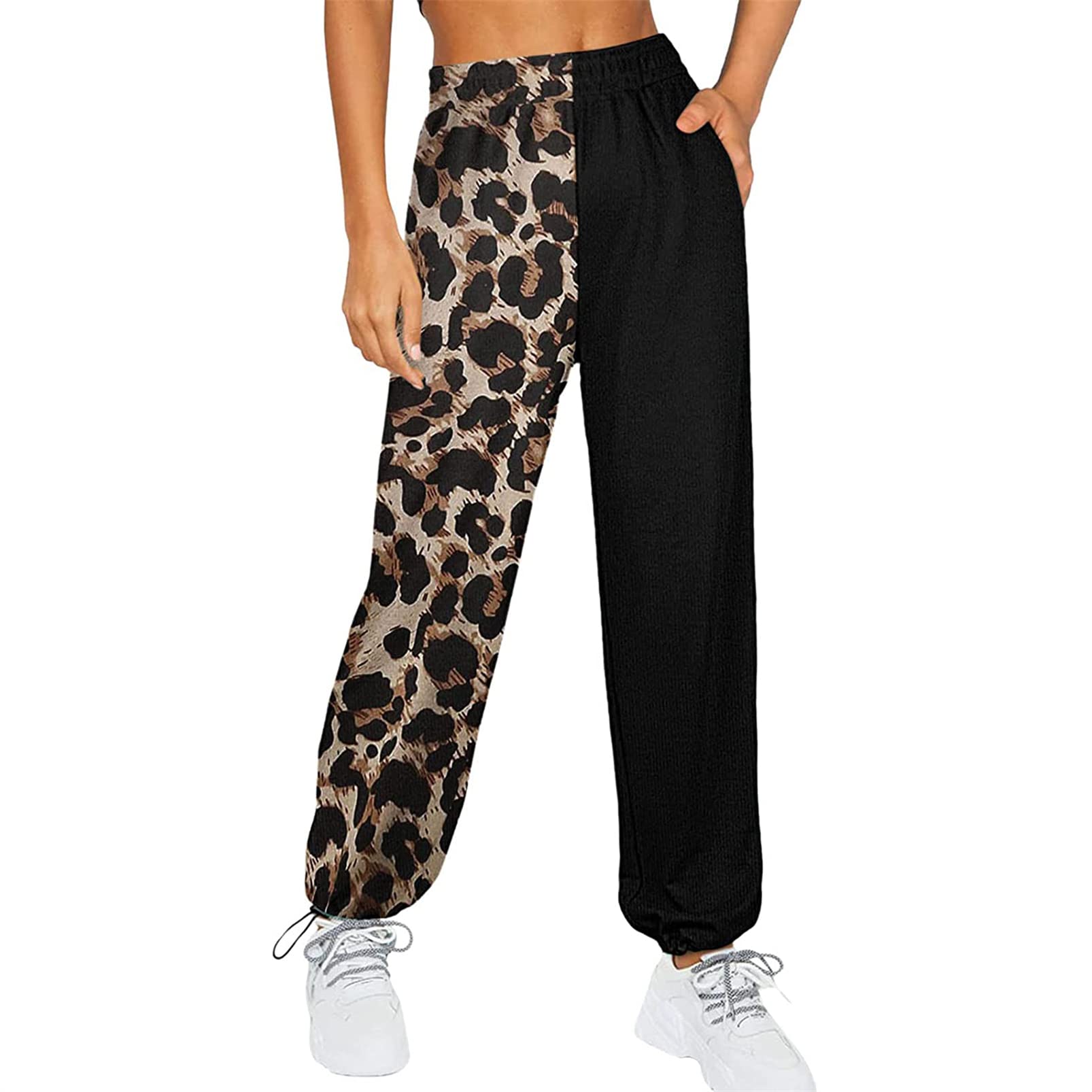 Women's High Waist Printed Baggy Sweatpants with Pockets - Contrast Color Joggers for Yoga, Running & Lounge Wear - Comfortable Athletic Pants for Casual & Sporty Outfits