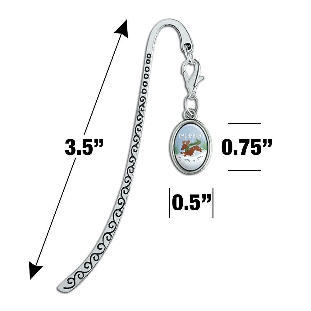 Dachshund Christmas Metal Bookmark - Snow-Themed Winter Gift with Oval Charm | Perfect for Holiday Reading & Book Lovers