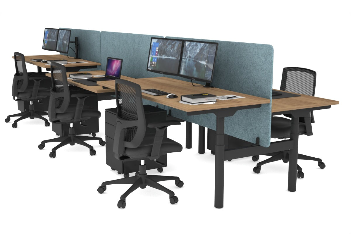 Flexi Premium Height Adjustable 6-Person H Bench Workstation - Black Frame [1200L x 700W] - Ideal for Office, Coworking Spaces & Home Offices