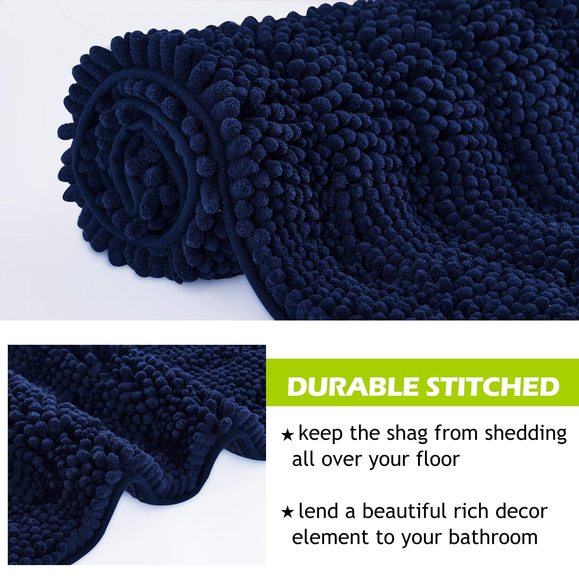 Premium Soft Chenille Bath Mat for Bathroom - Quick Drying, Washable, Super Absorbent & Non-Slip Shower Rug - Navy Blue 60