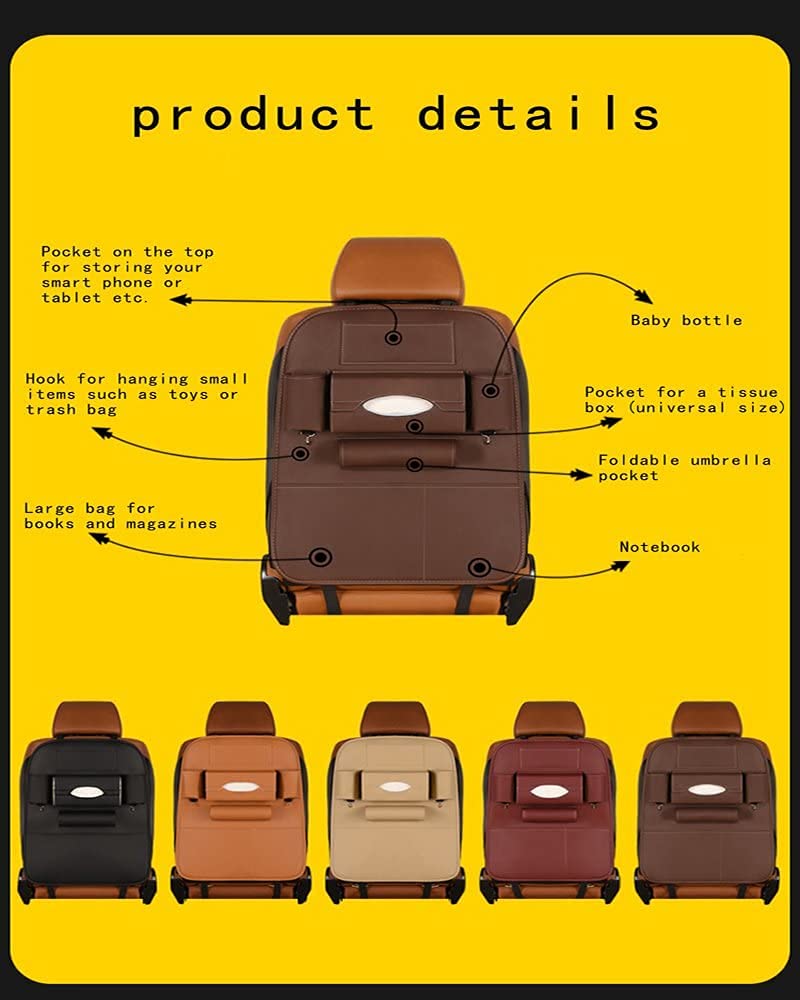 Premium PU Leather Backseat Car Organizer - Black Storage Bag with Multiple Pockets | Back Seat Protector & Kick Mats | Perfect for Kids Toys, Snacks & Road Trips | Ideal for Family Travel & Daily Commute