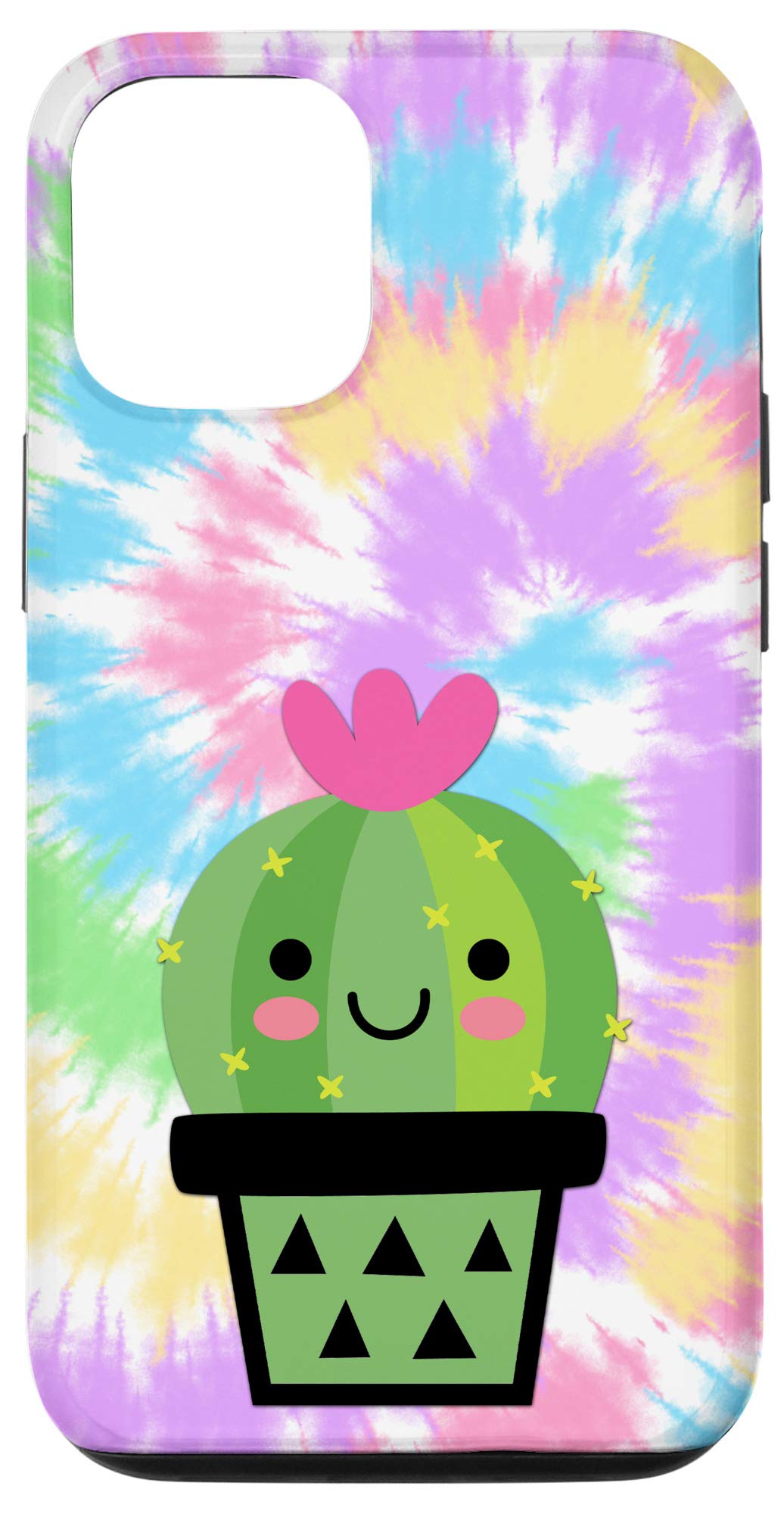 iPhone 12/12 Pro Tie Dye Kawaii Golden Barrel Cactus Flower Case - Cute Artistic Phone Cover for Women & Girls - Perfect for Summer, Music Festivals and Boho Style Outfits