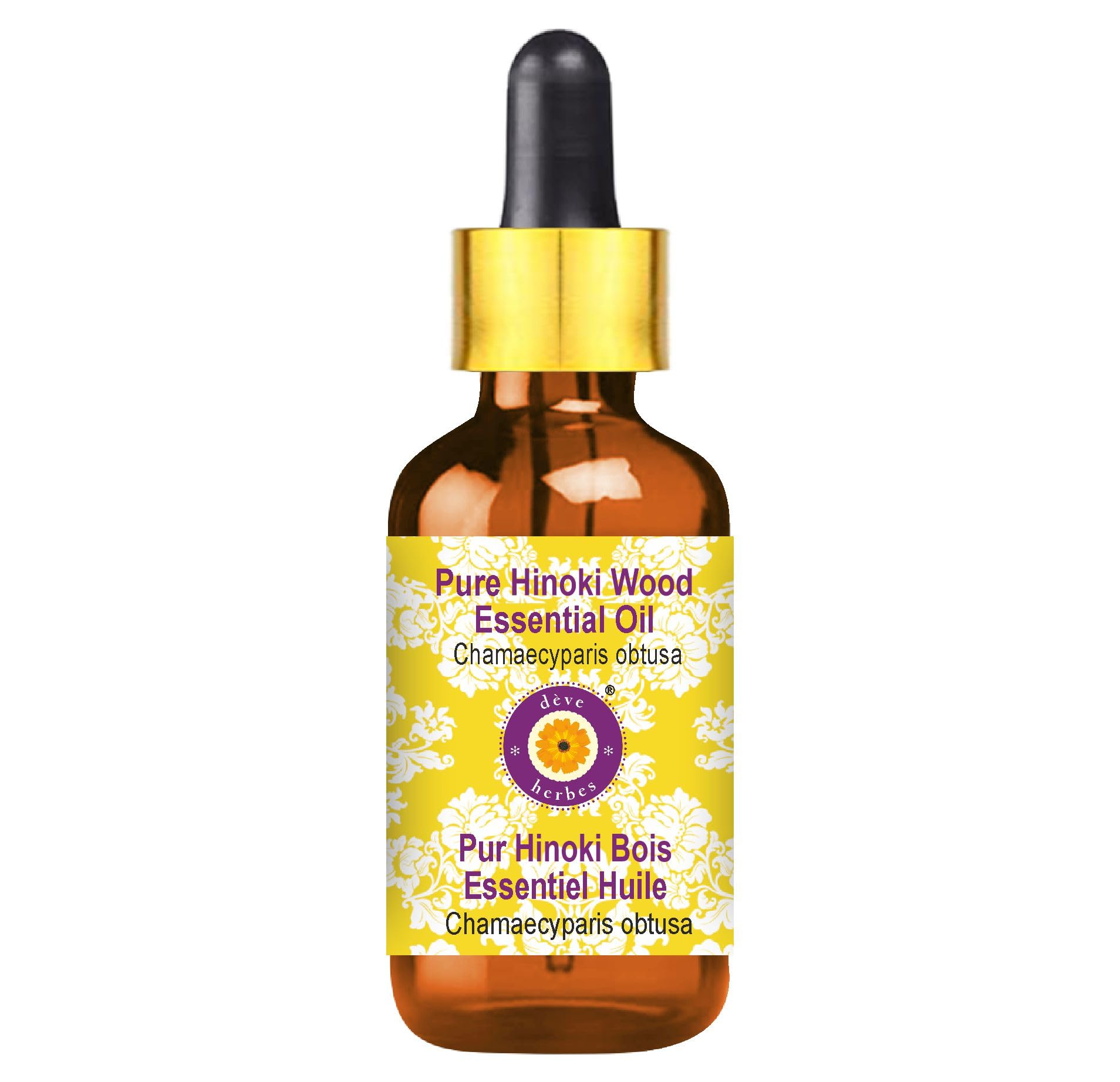 Pure Hinoki Wood Essential Oil (Chamaecyparis obtusa) - 5ml Steam Distilled with Glass Dropper - Aromatherapy, Diffuser & Massage Oil for Relaxation & Stress Relief