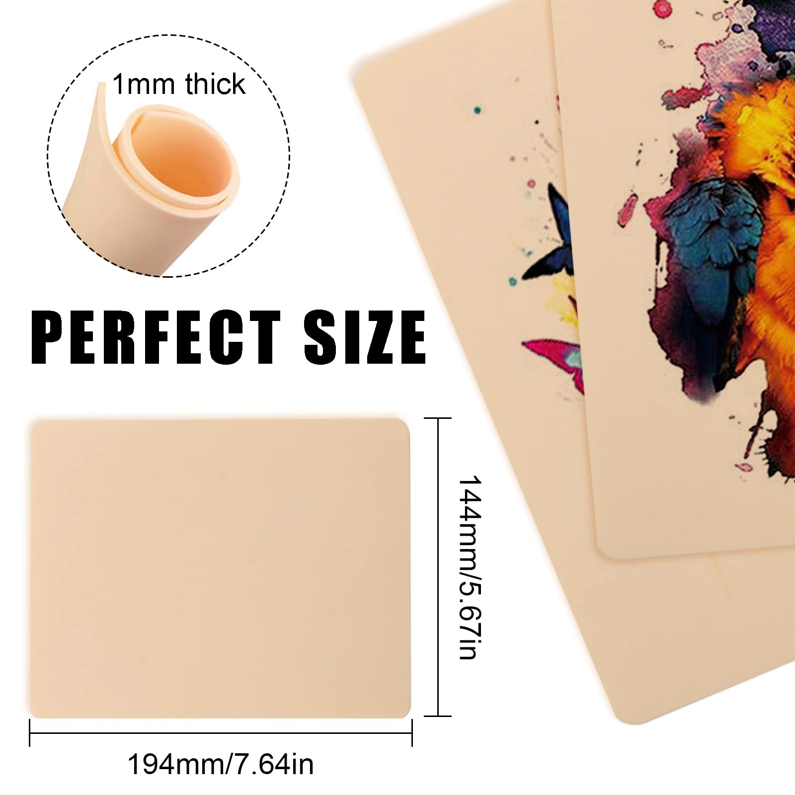 Ruicoo 10 Sheets Double-Sided Tattoo Practice Skin - 8×6 Inch Blank Fake Skin for Tattoo Artists & Beginners - Ideal for Tattoo Training, Needle Practice & Art Design