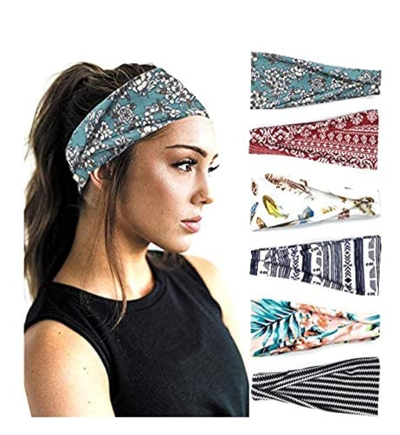 PLOVZ 6 Pack Women's Non-Slip Yoga Headbands for Running, Workout, Sports & Fitness - Soft Stretchy Hair Bands for Active Women - Perfect for Gym, Jogging, Pilates & Daily Wear (Set of 10)