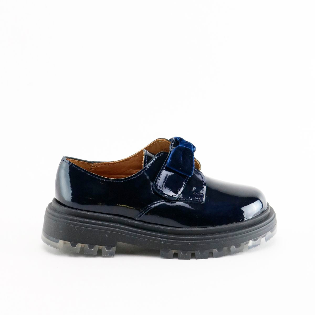 Navy Patent Bow Chunky Loafers for Women - Comfortable Slip-On Dress Shoes for Work, Office & Casual Outfits