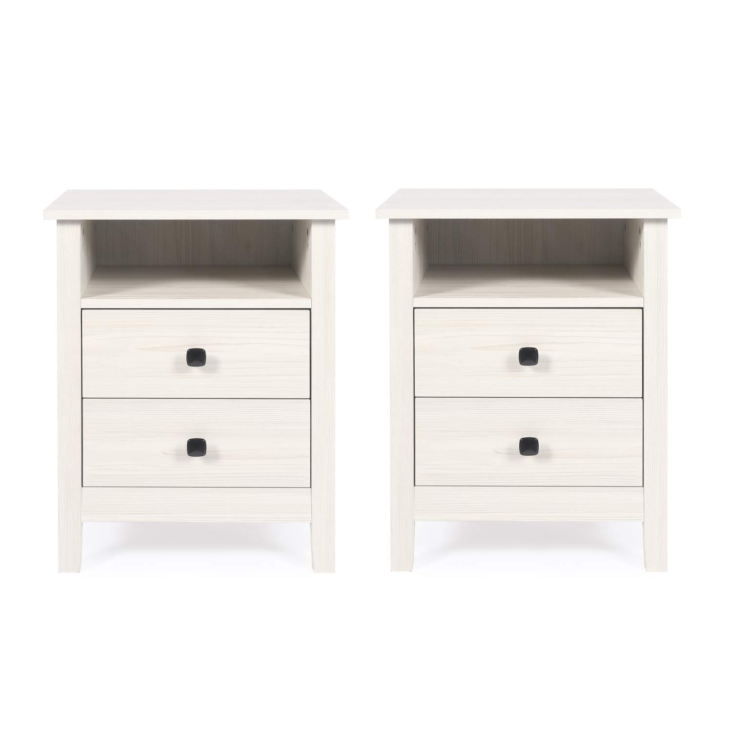 GBU Set of 2 Wooden Nightstands with Drawer - White Wood Grain Bedside Tables for Bedroom, Large Storage End Tables for Home Furniture | Perfect for Bedside Organization, Guest Rooms & Small Spaces