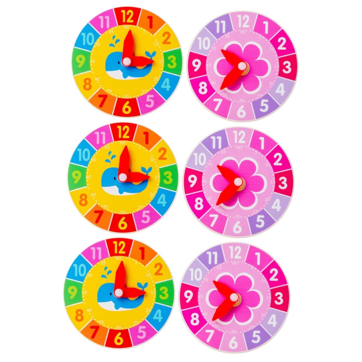 ERINGOGO 6 Pcs Wooden Educational Clock Toy Set - Cartoon Learning Clock for Kids, Puzzle & Time Teaching Accessories, Bamboo Montessori Toy for Classroom & Homeschooling