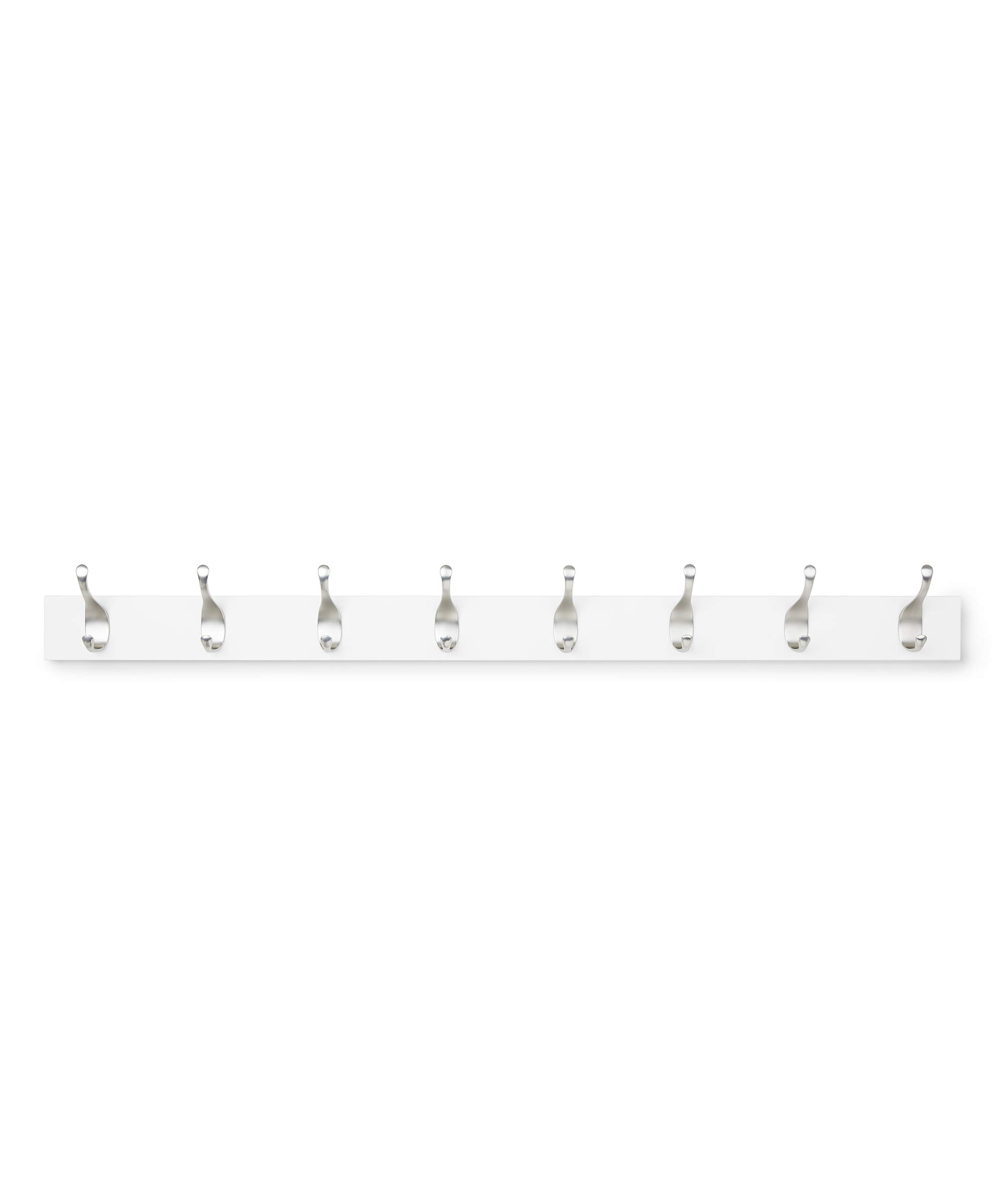 Amazon Basics Modern Wall Mounted Coat Rack with 8 Hooks - White | Space-Saving Entryway Organizer for Hats, Scarves, Bags & Jackets | Perfect for Hallway, Bedroom or Office Storage