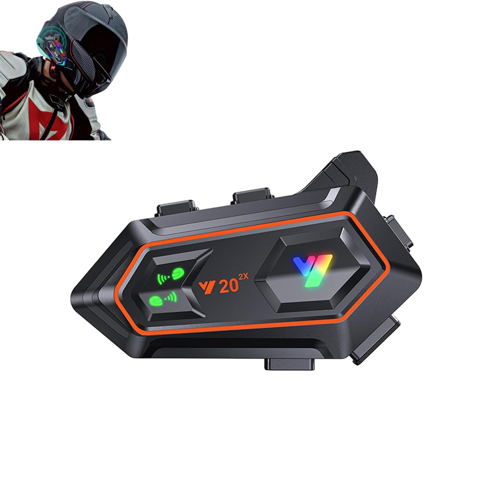 Ridekingz V20 Motorcycle Bluetooth Headset - Dual Noise Cancelling Helmet Headphones, IPX6 Waterproof, Wireless Intercom for Bike Riders (Ideal for Long Distance Touring & Group Riding)