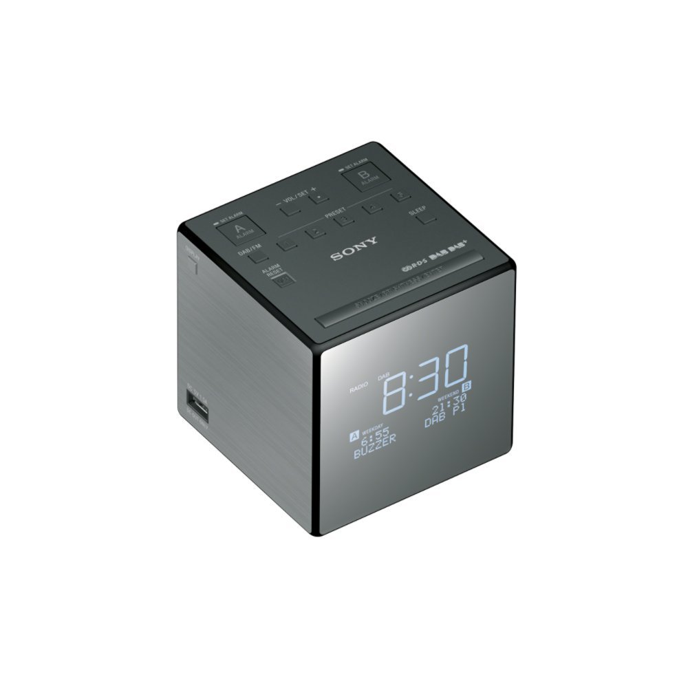 Sony XDR-C1DBP DAB/DAB+/FM Digital Clock Radio with Dual Alarm, USB Smartphone Charging & Bluetooth - Grey | Perfect for Bedroom, Office & Travel