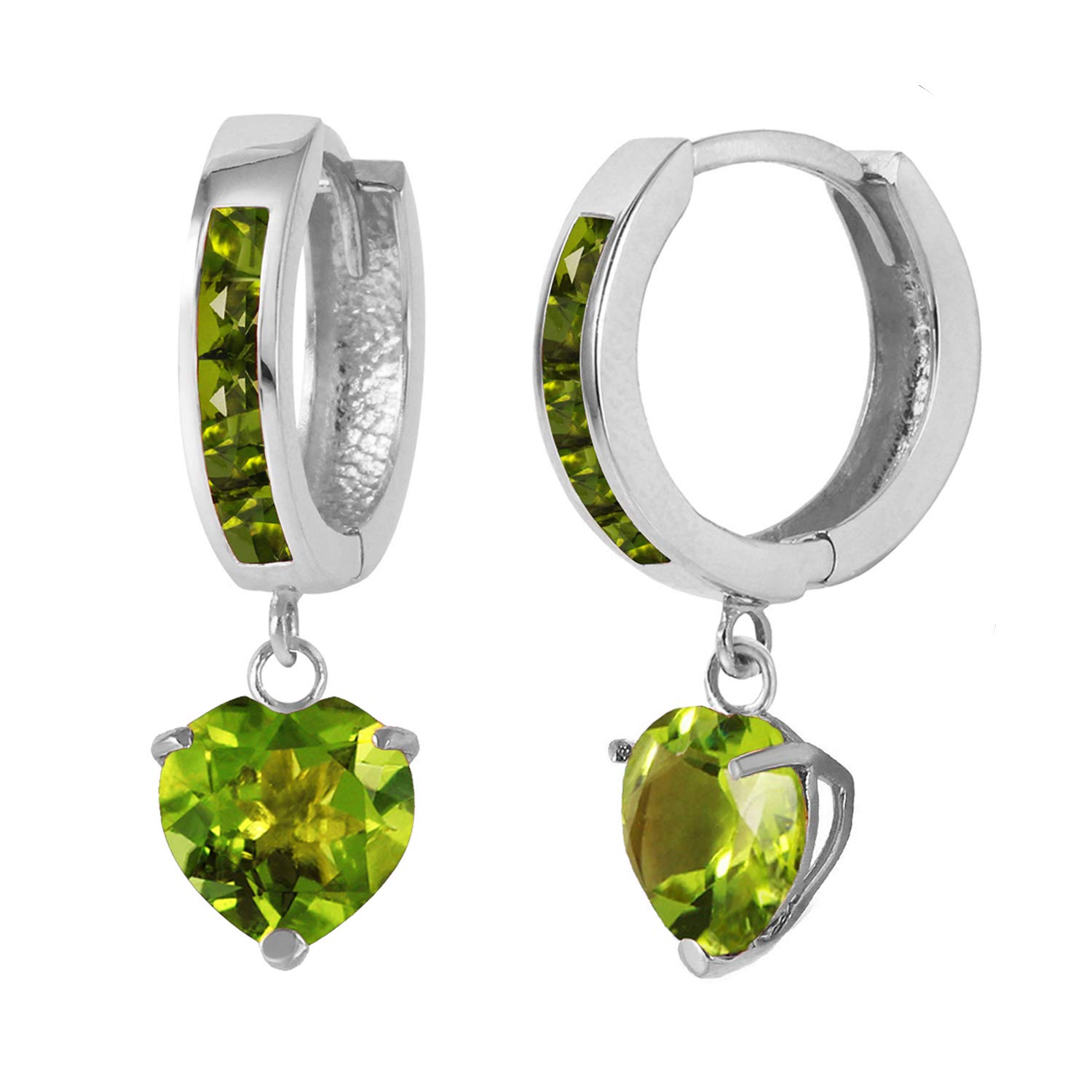 14K White Gold Natural Peridot Hoop Dangle Earrings for Women | Elegant Drop Earrings for Party, Wedding & Everyday Wear