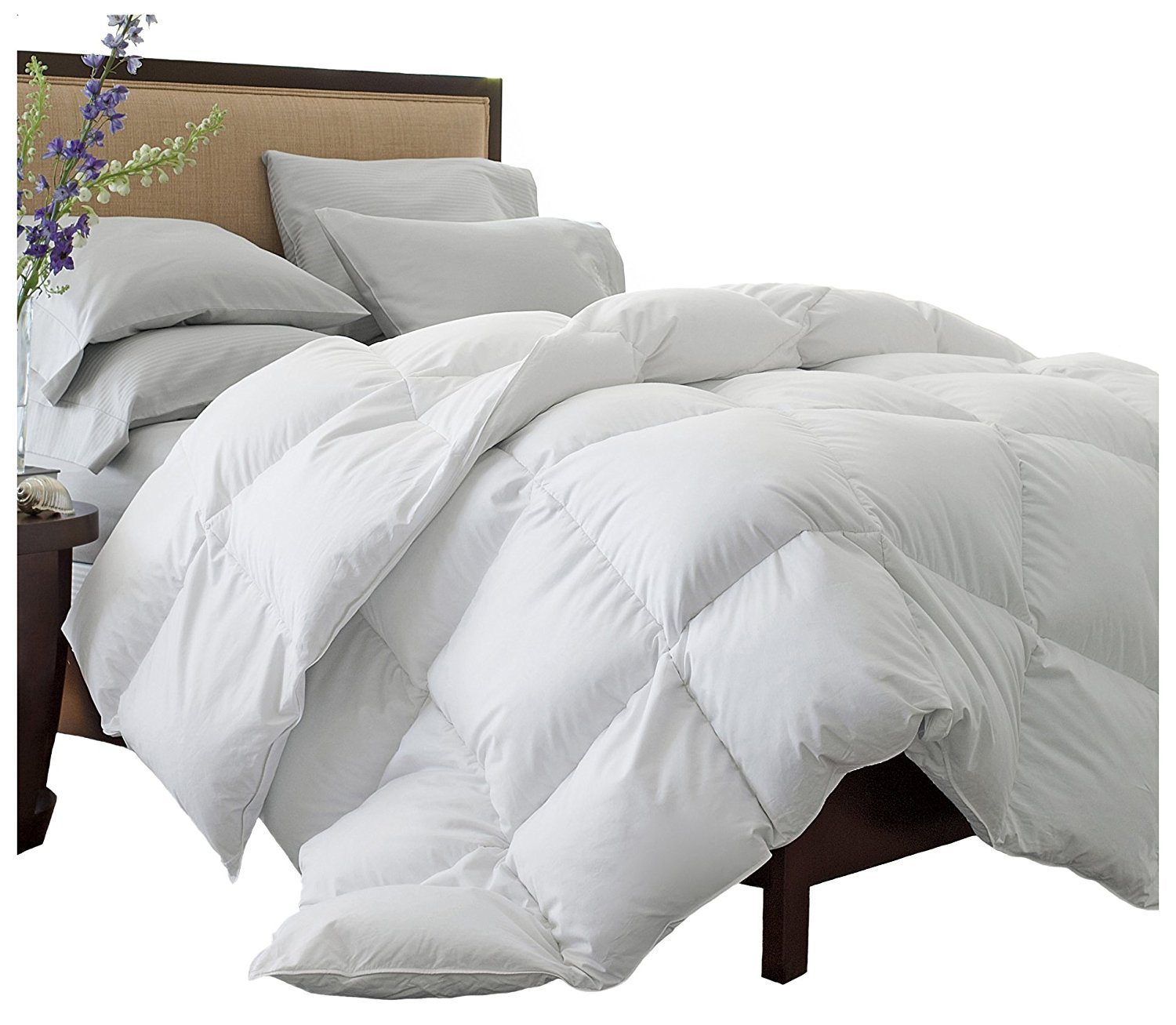 Premium Brushed Microfiber Comforter - Down Alternative Reversible Queen Size Bedding Set | Medium Weight Fluffy Duvet Insert with Box Quilt Design | Oversized White Blanket for Cozy Bedroom Decor & Guest Room Luxury