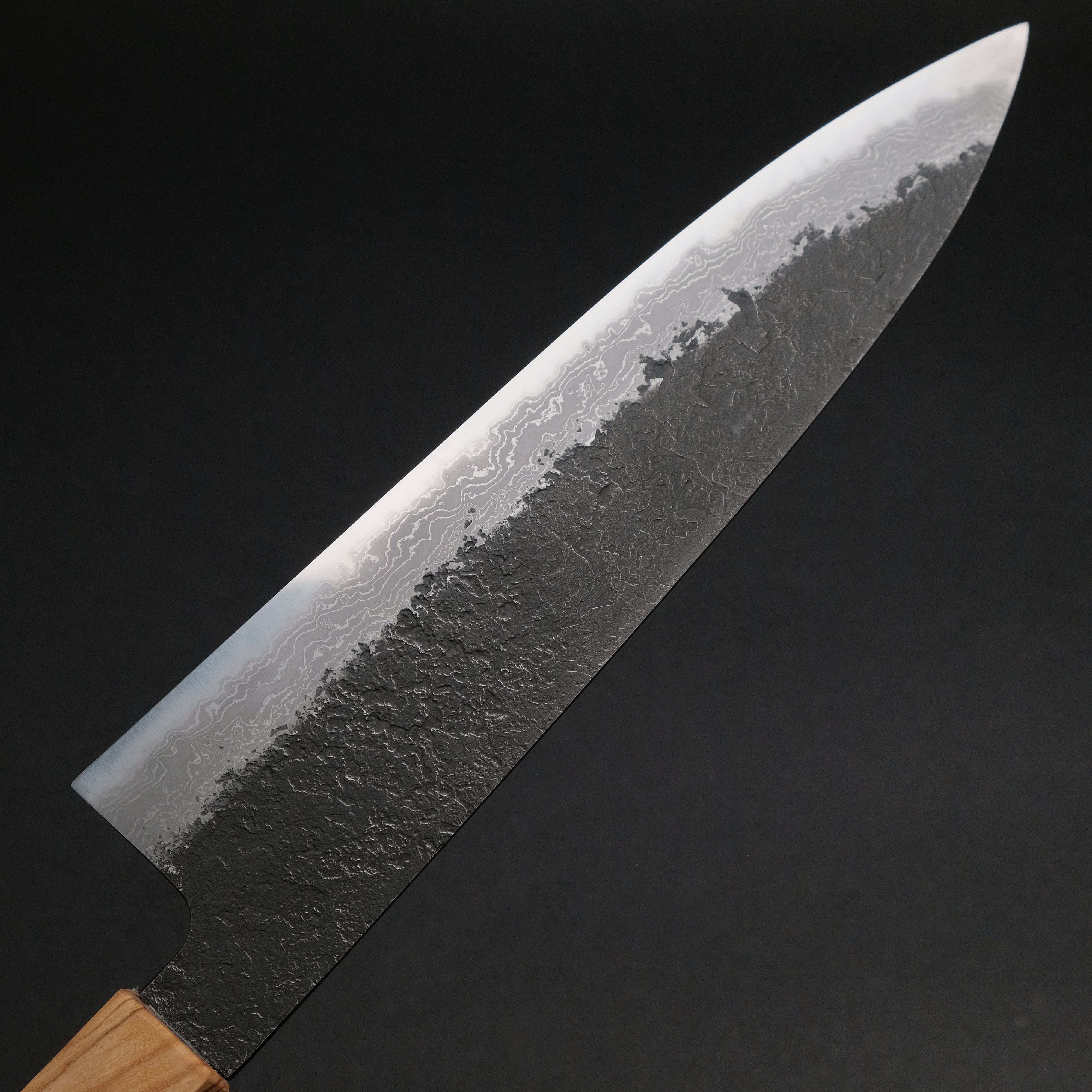 Premium Ajikataya White #2 Nashiji Damascus Gyuto 210mm Chef Knife - Olive Wood & Resin Handle (#46) - Perfect for Sushi, Meat Slicing & Professional Kitchen Use