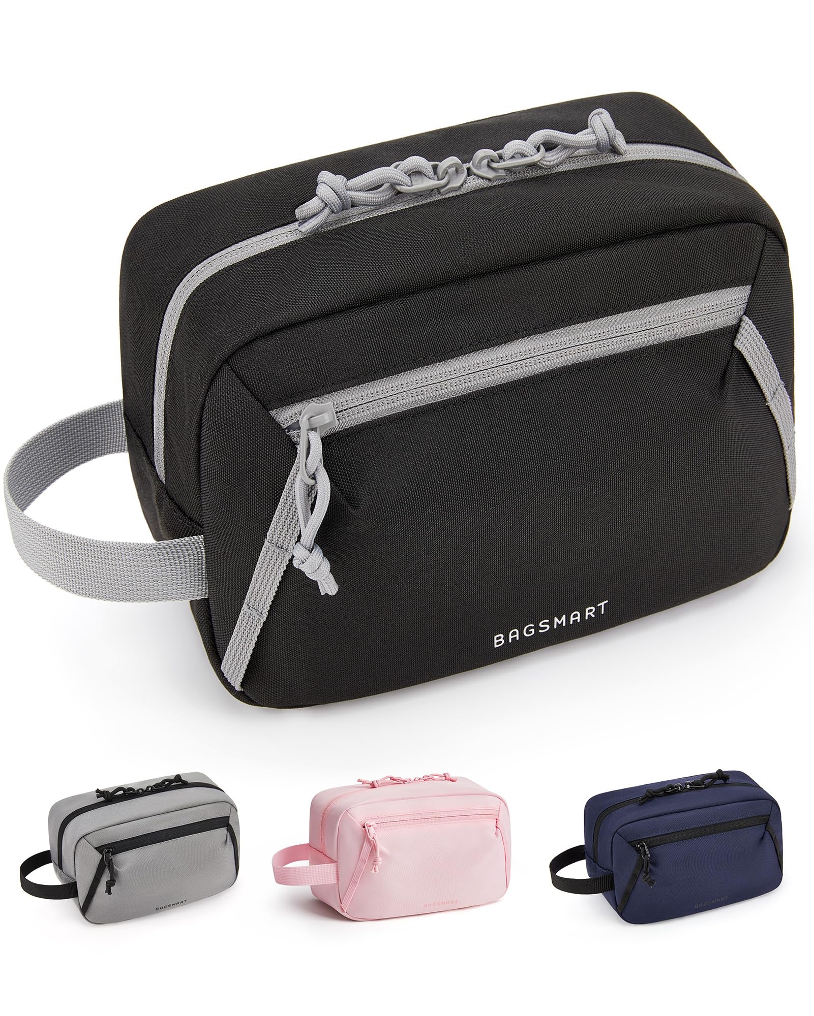 BAGSMART Waterproof Travel Toiletry Bag for Men & Women - Compact Shower Organizer with Hanging Hook - Perfect for Bathroom, Gym, Camping & Airplane Carry-on Essentials (Black)