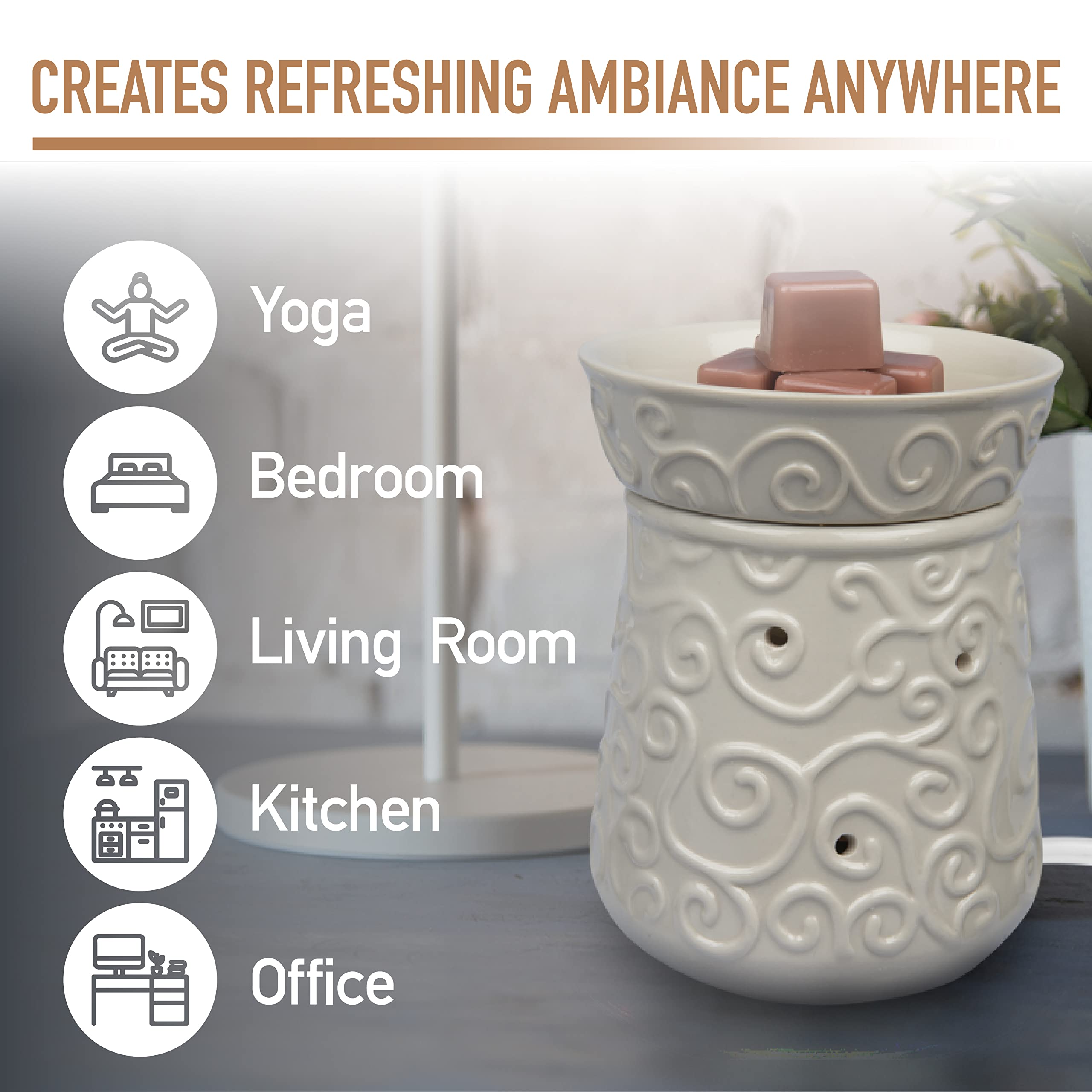 D'Eco Electric Wax Melt Warmer - Plug-in Scented Tart & Candle Warmer with 4 Cinnamon Wax Cubes, Halogen Bulb for Home Fragrance - Perfect for Living Room, Bedroom, Office & Spa - Ideal Housewarming, Wedding Gift & Aromatherapy Relaxation