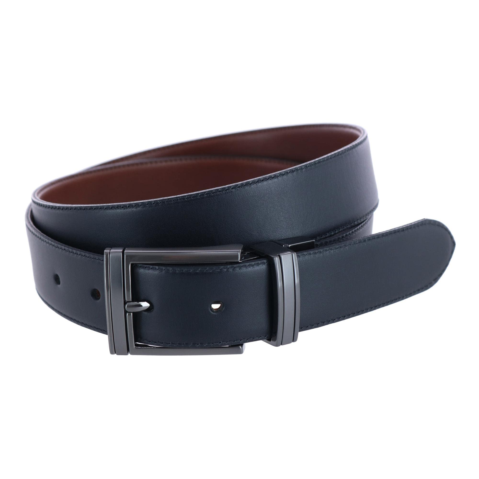 Trafalgar Men's Maverick 32mm Reversible Leather Dress Belt - Black & Brown - Formal & Business Casual Wear