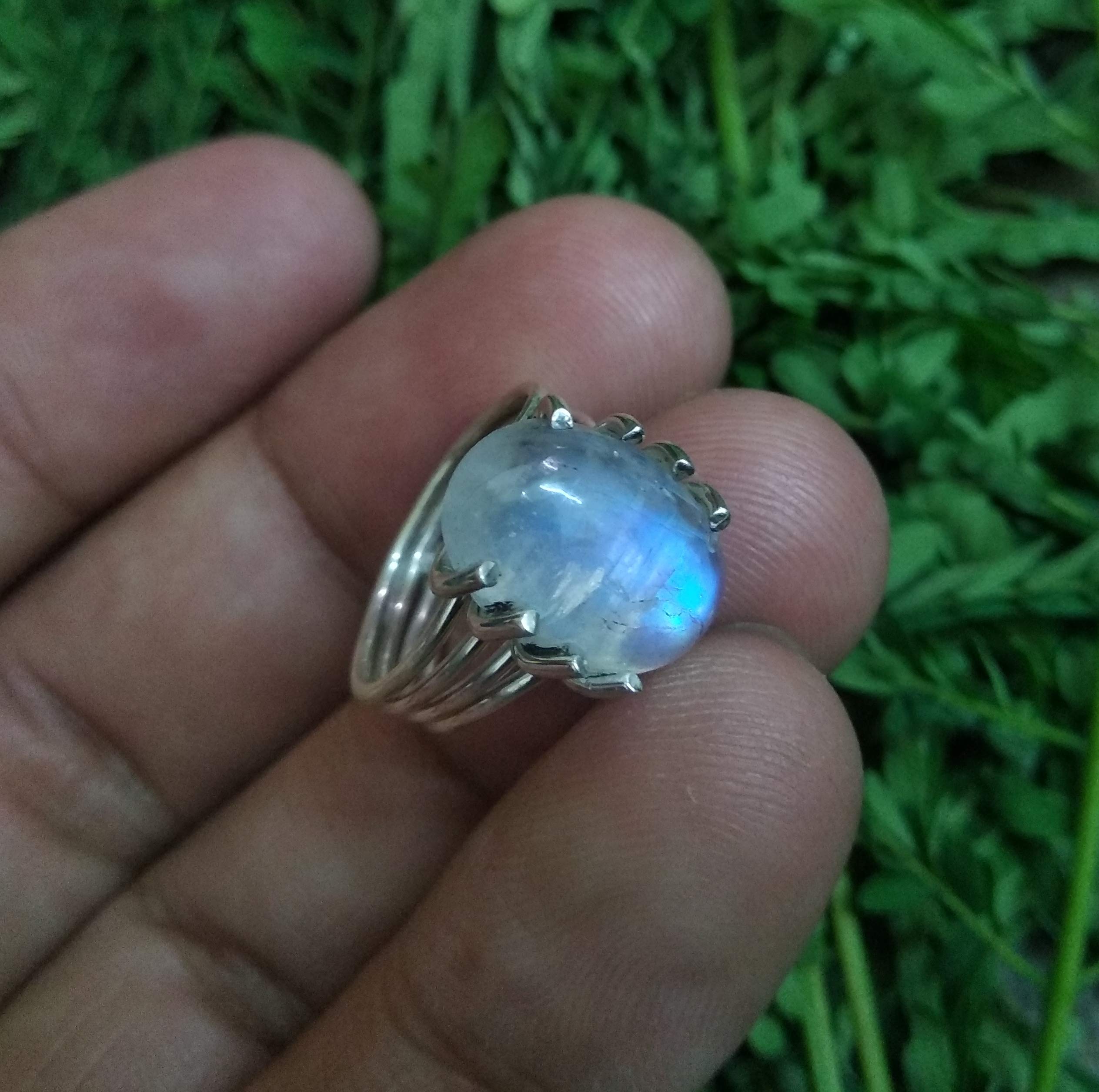Blue Fire Moonstone Ring - Sterling Silver Handmade Boho Jewelry | Genuine Healing Crystal Engagement, Promise & Statement Ring | Perfect Birthday Gift for Women, Spiritual Healing & Everyday Elegance