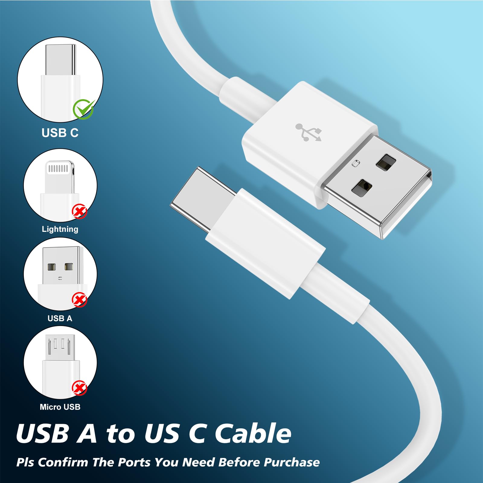 2-Pack USB A to USB C Cable 3FT for iPhone 16/15 & iPad - Fast Charging CarPlay Compatible Cord for iPad Pro 13/12.9/11, iPad Air 5/4, Mini | Perfect for Car Charging, Home & Office Use