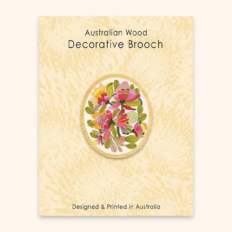 Wild Proteas Wooden Brooch - Handcrafted Floral Pin for Women - Perfect for Jackets, Scarves & Hat Accessories