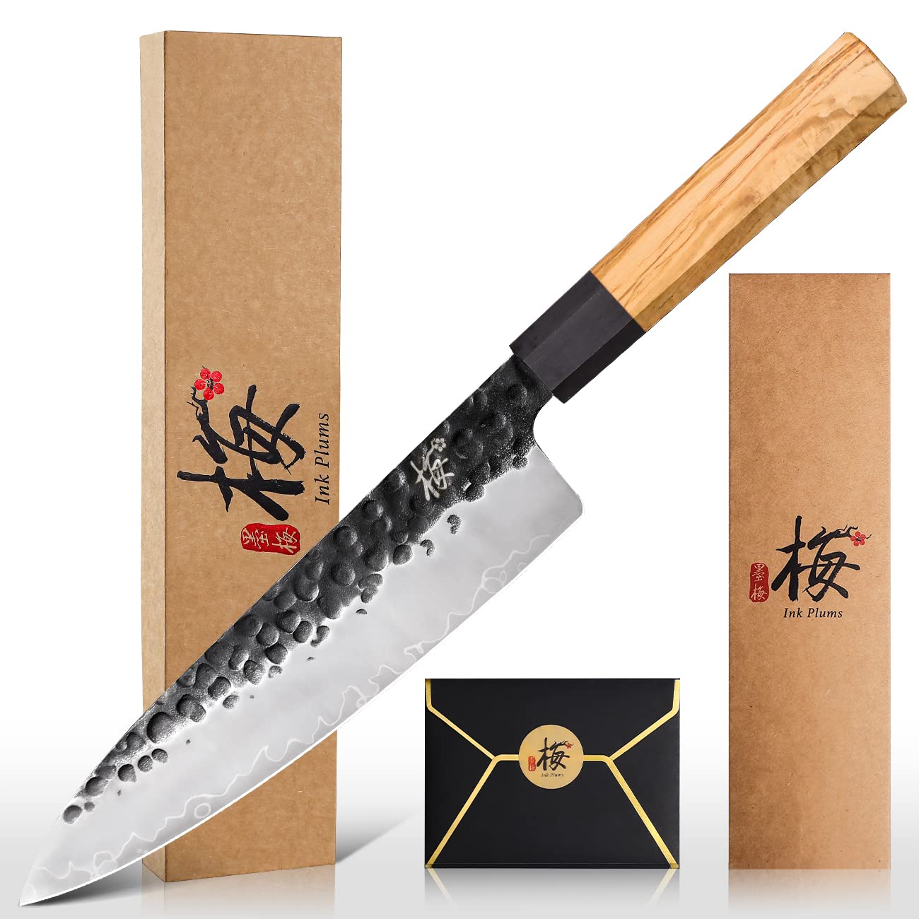 8 Inch Professional Kitchen Knife - High Carbon Steel Ultra Sharp Chef Knife with Olivewood Handle & Gift Box - Perfect for Slicing, Dicing, and Chopping Vegetables, Meat, and Fruits